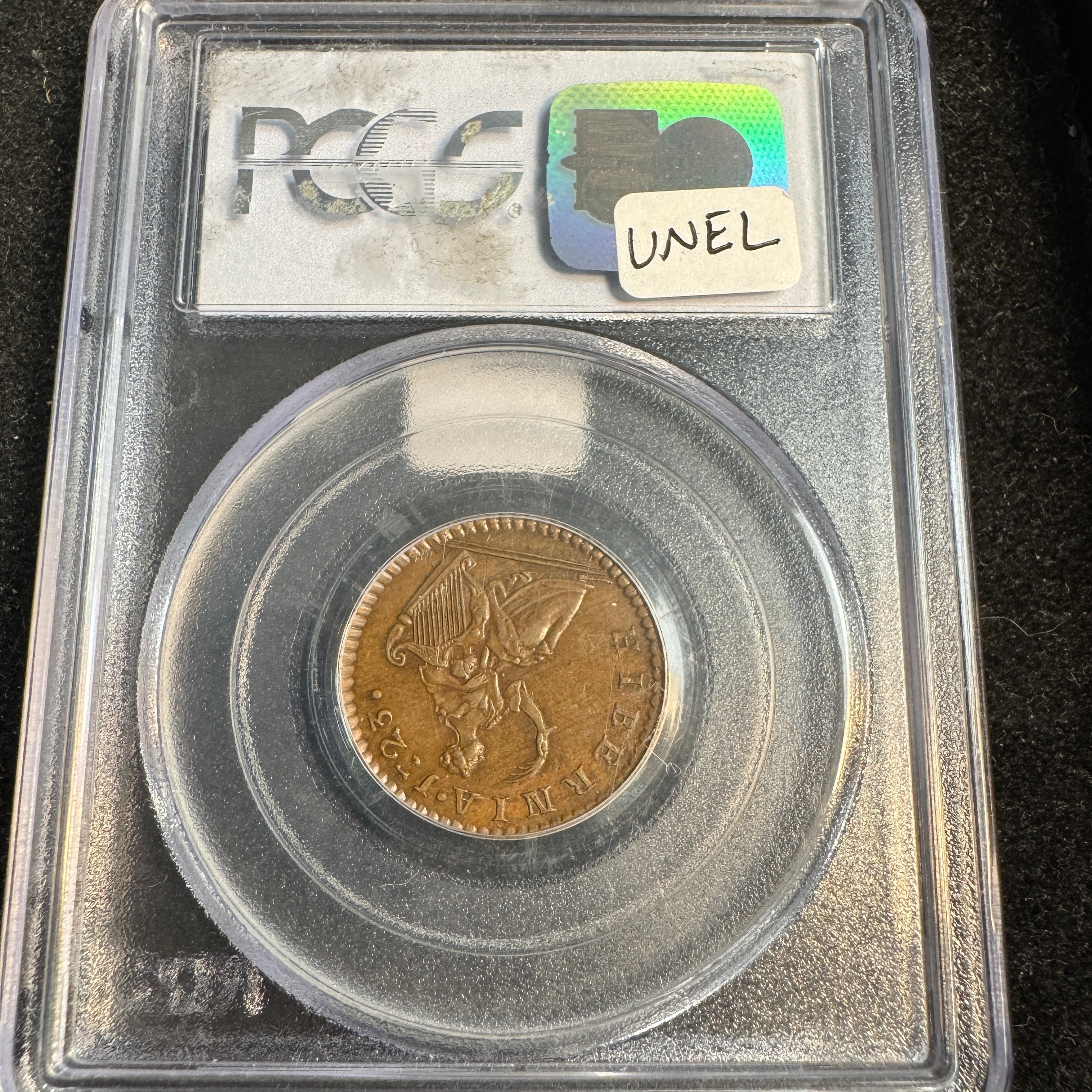 1723 Wood’s Hibernia Farthing, George I Ireland & N. America Colonial Copper, PCGS MS-62 BN