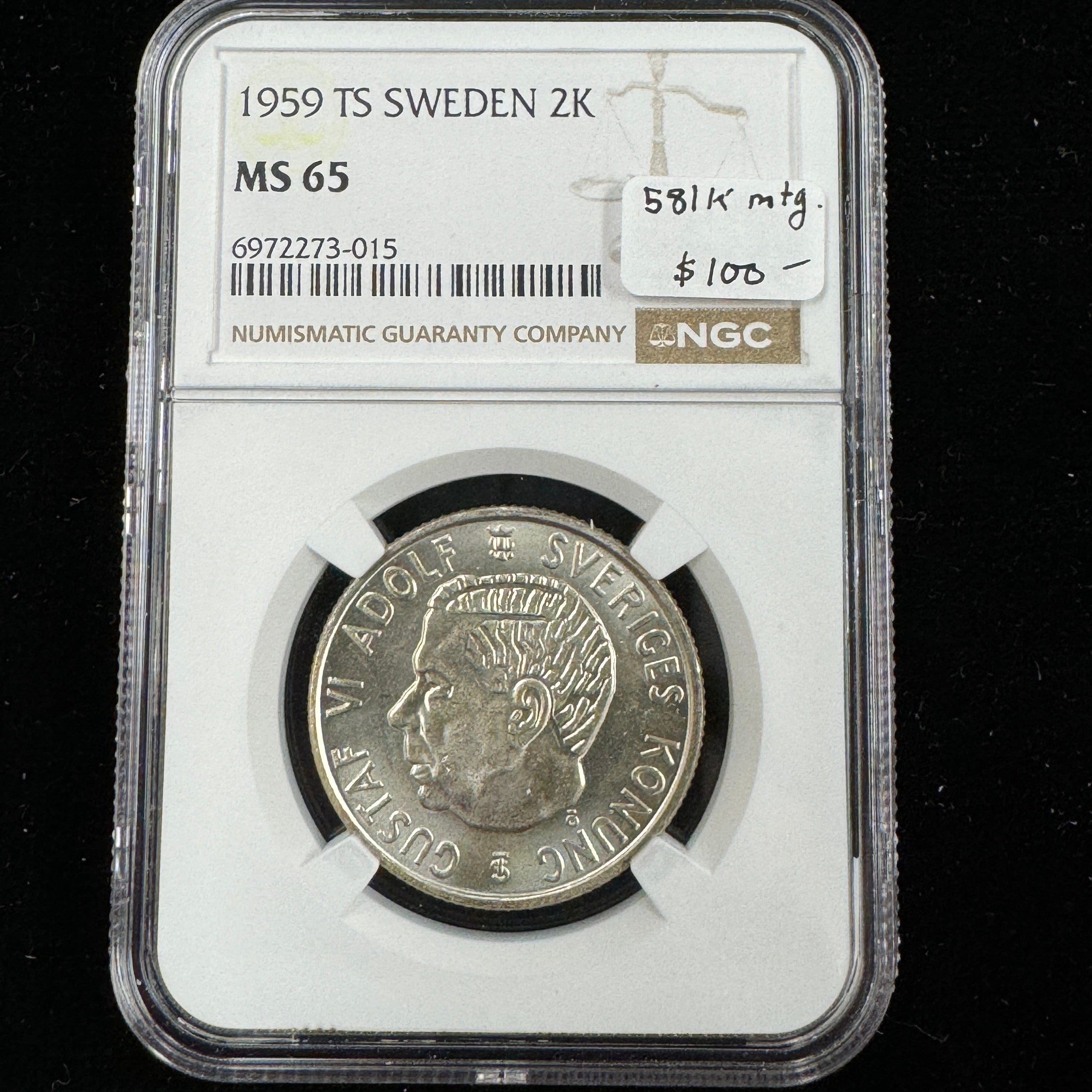1959 TS Sweden AR 2 Kronor, Key Date, NGC MS-65 🇸🇪