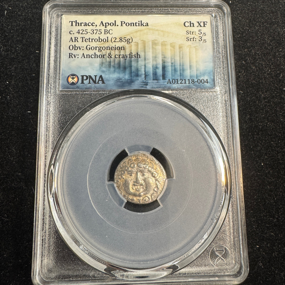 Thrace, Apollonia Pontika (c425-375 BC) AR Tetrobol, Gorgoneion face, PNA Choice XF