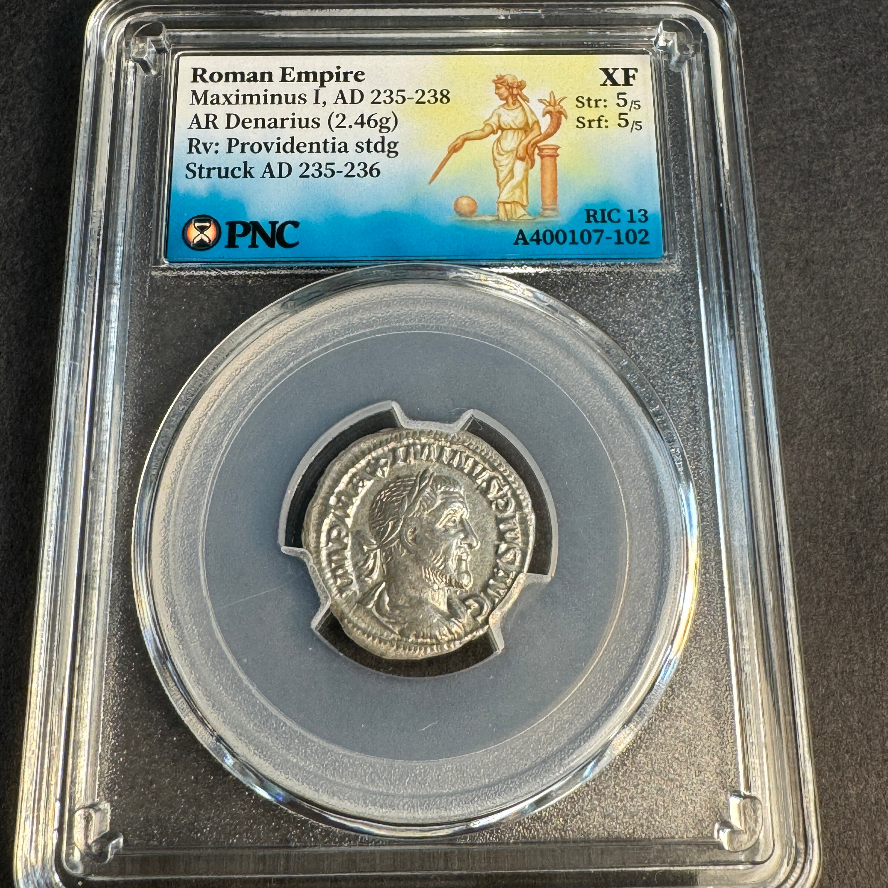 Maximinus I (AD 235-38) Roman Empire, AR Denarius, Rx Providentia, RIC 13, PNC XF