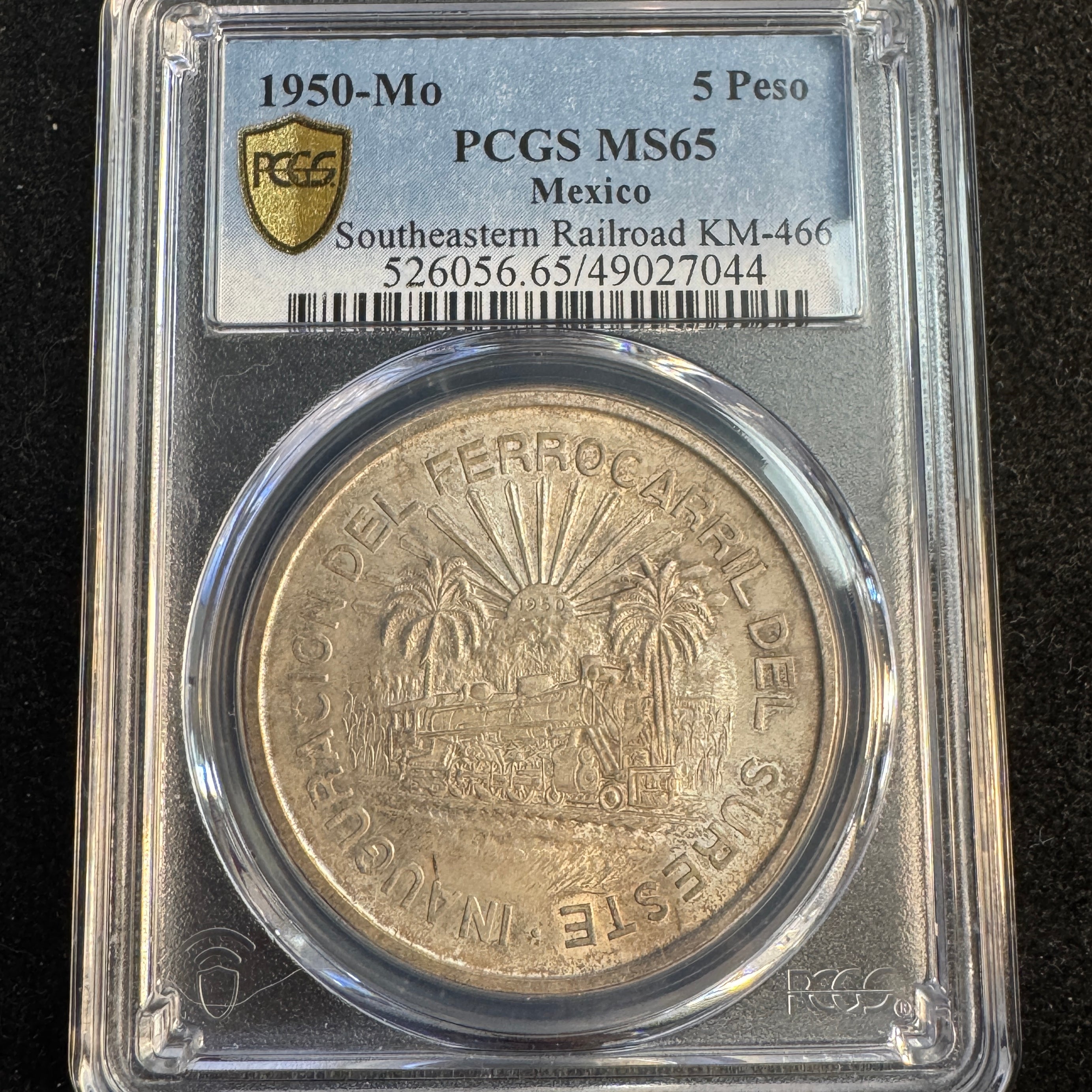 1950-Mo Mexico 5 Pesos Southeastern Railroad, PCGS MS-65
