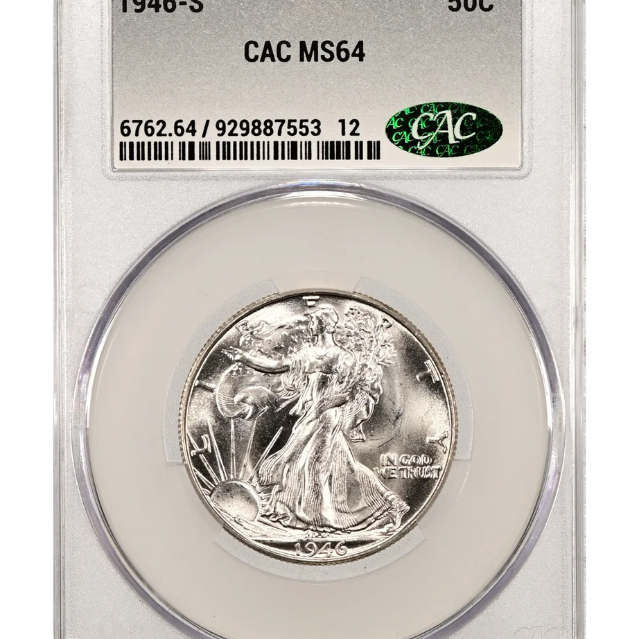 1946-S Walking Liberty US 50c Silver, CAC MS-64 (White!)