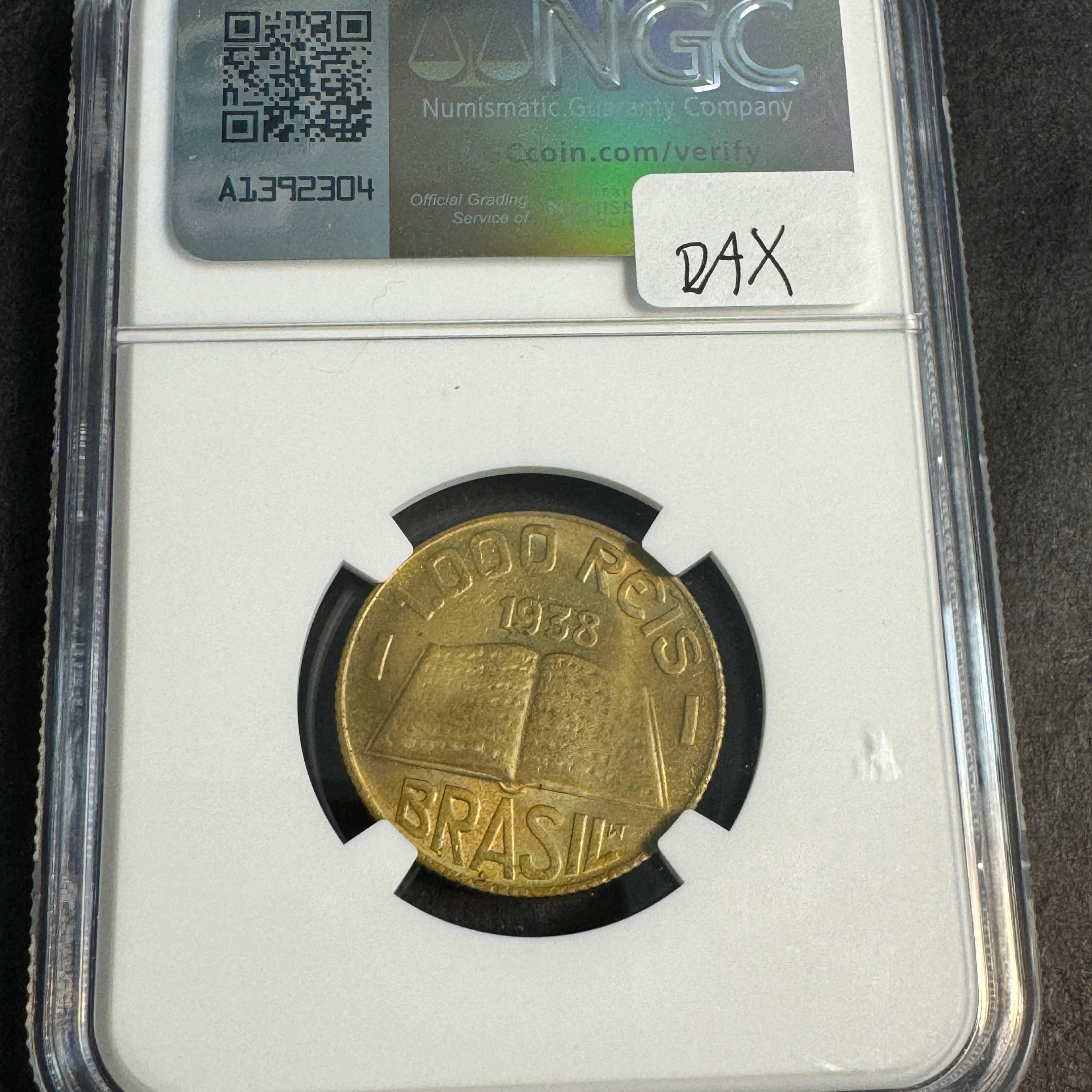 1938 Brazil 1000 Reis, Jose de Anchieta & Bible, NGC MS-64 🇧🇷