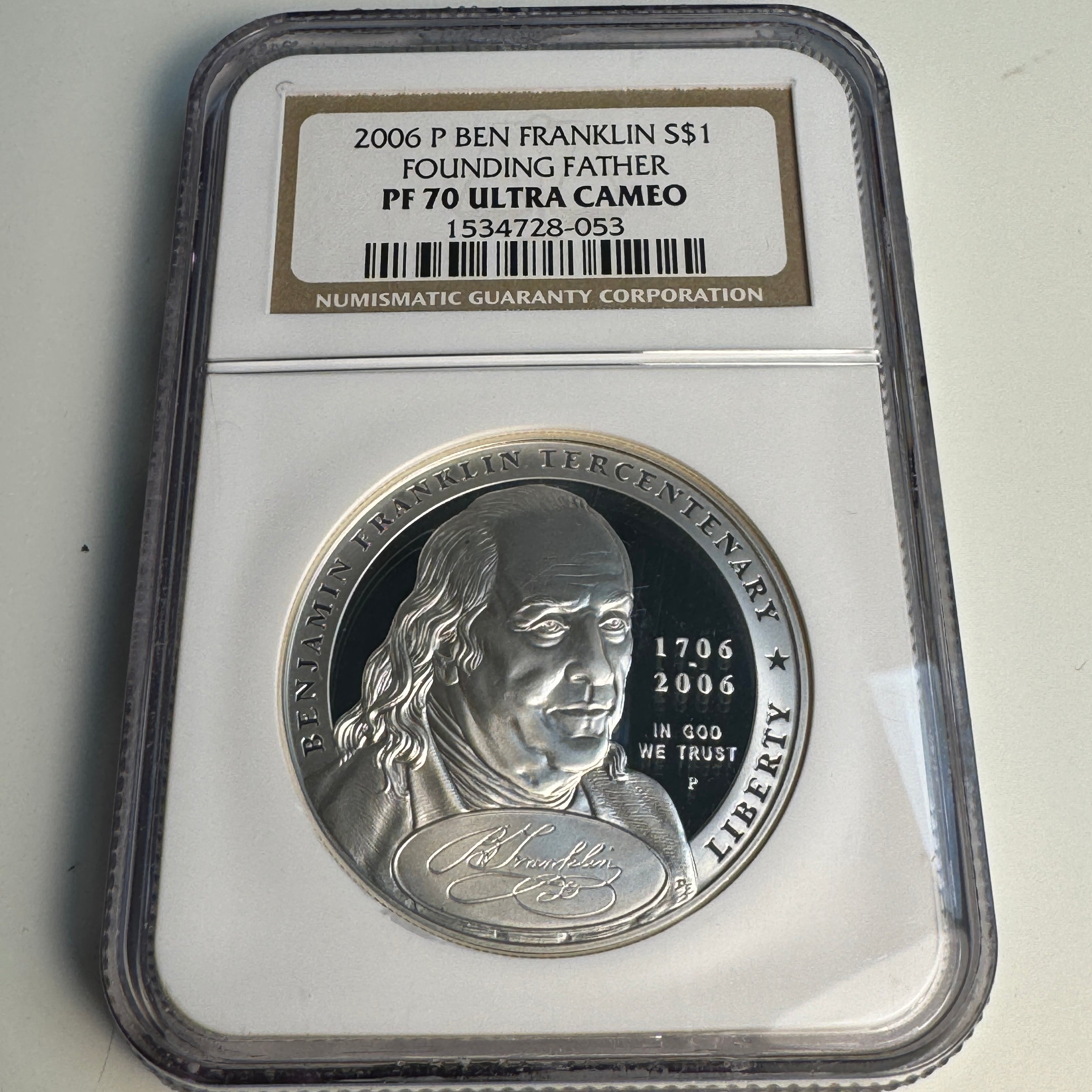 2006-P Ben Franklin Tercentenary Proof Silver Dollar $1, NGC PF-70 Ultra Cameo 💎