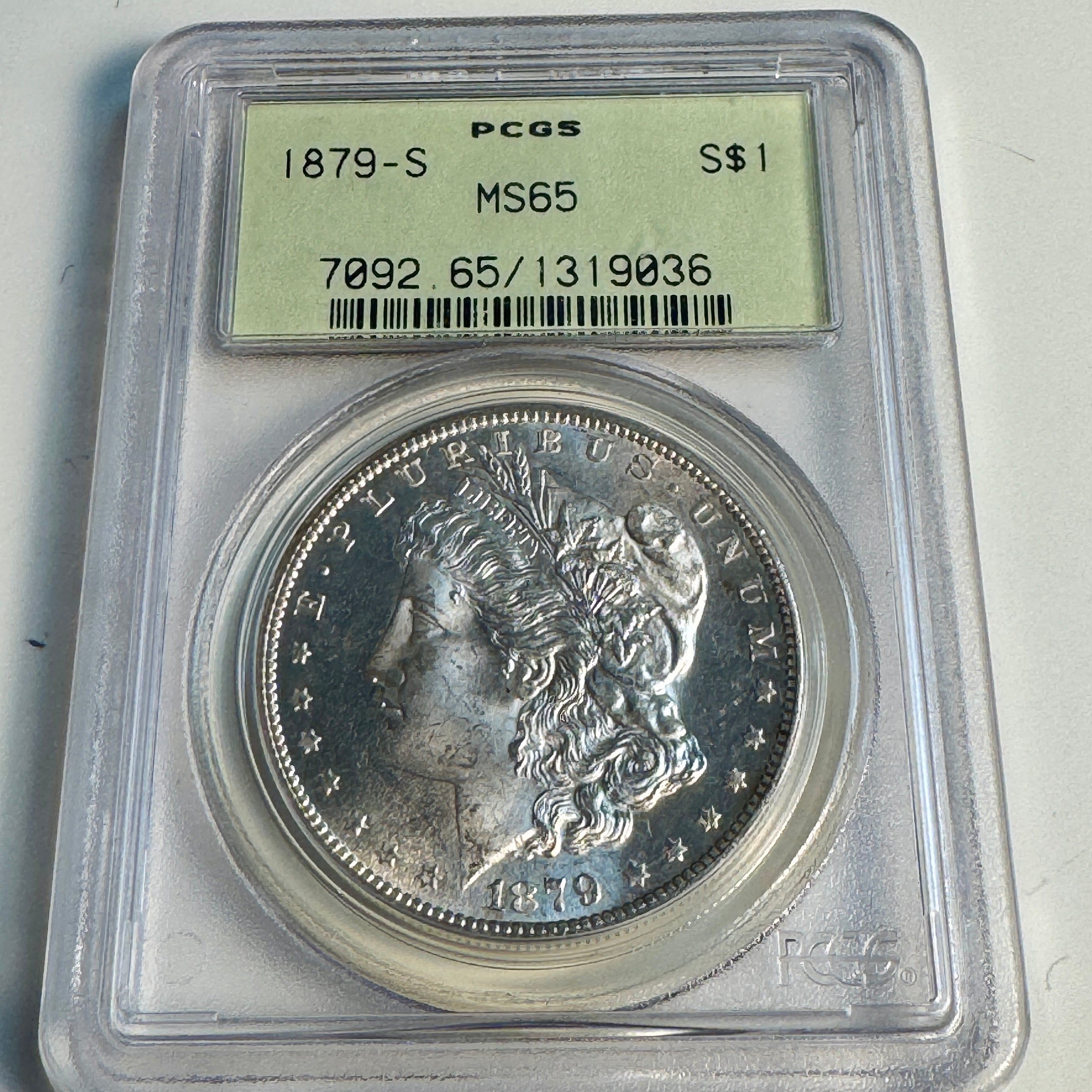 1879-S Morgan Silver Dollar, OGH PCGS MS-65