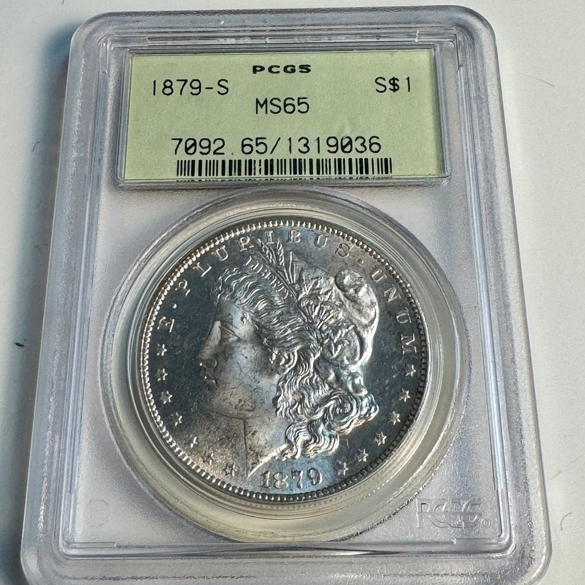 1879-S Morgan Silver Dollar, OGH PCGS MS-65