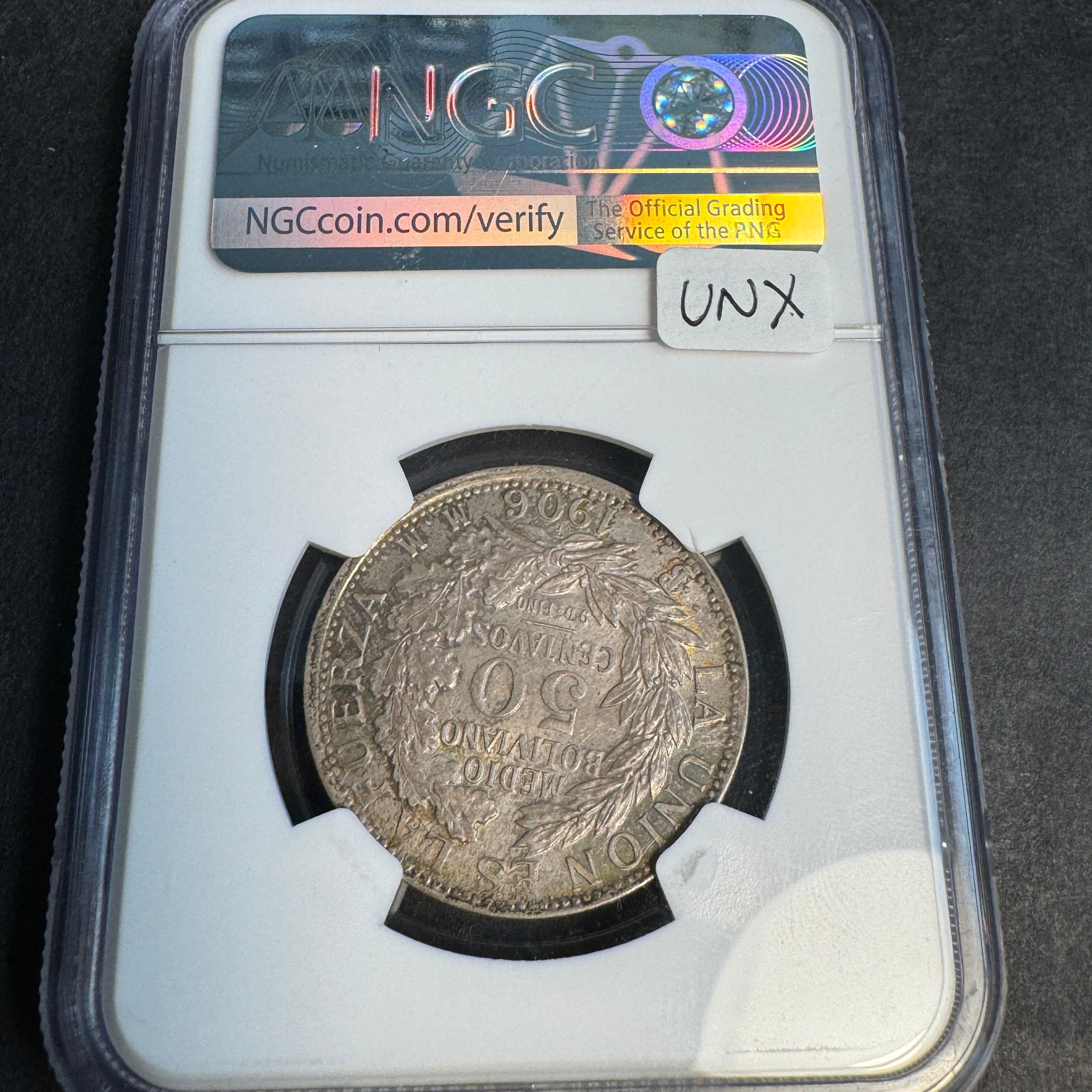 1906 PTS-MM Bolivia 50 Centavos, NGC MS-65 Top Pop 4/0 🏆 🇧🇴