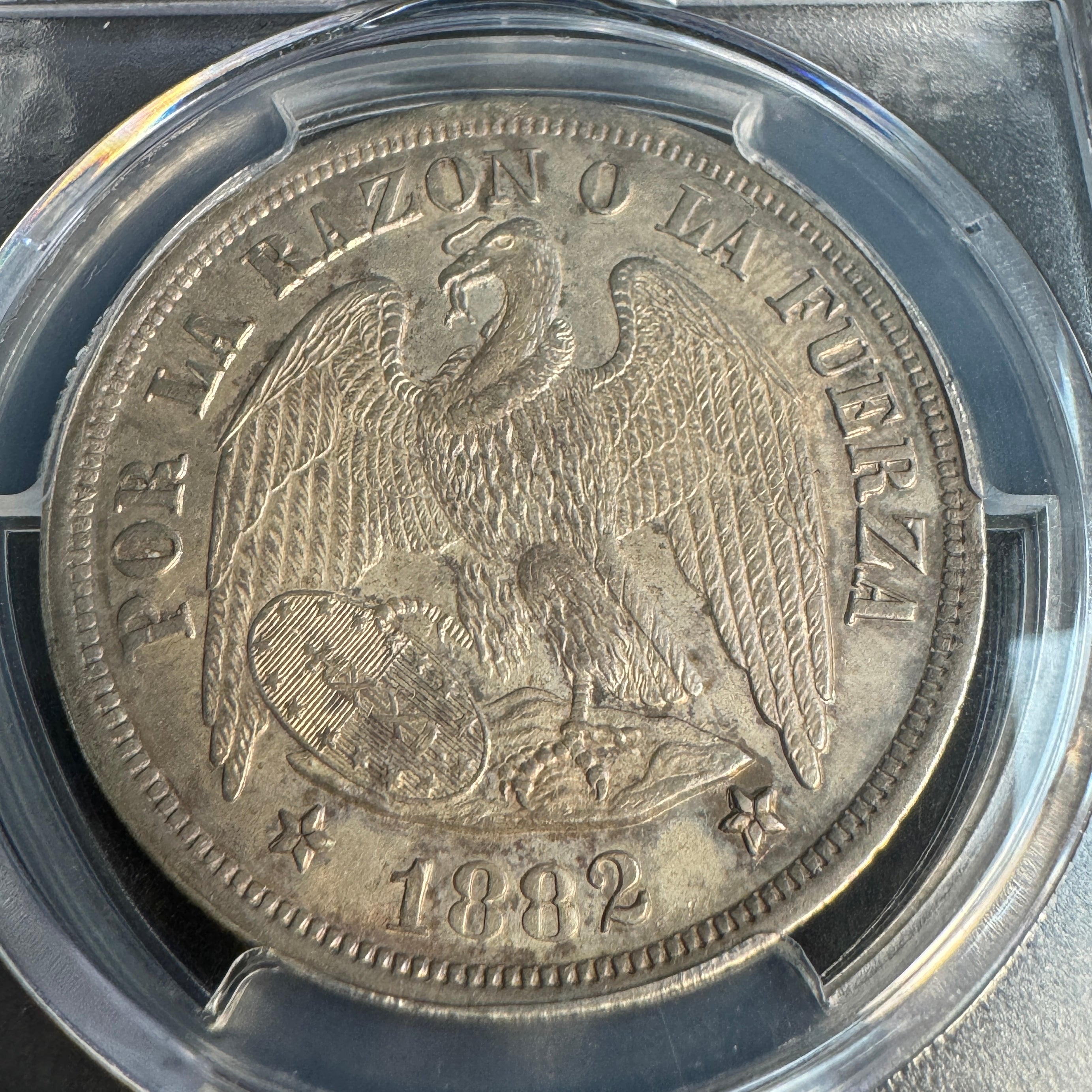 1882-So Chile Peso, Silver Condor, PCGS MS-63 🇨🇱