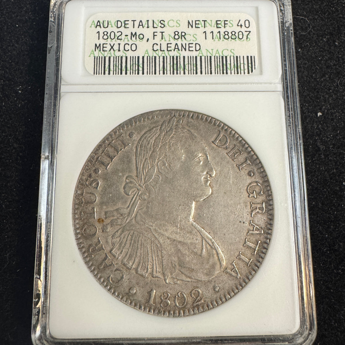 1802-Mo FT Mexico 8 Reales, Charles IV, Soapbox ANACS AU Details / Net XF-40