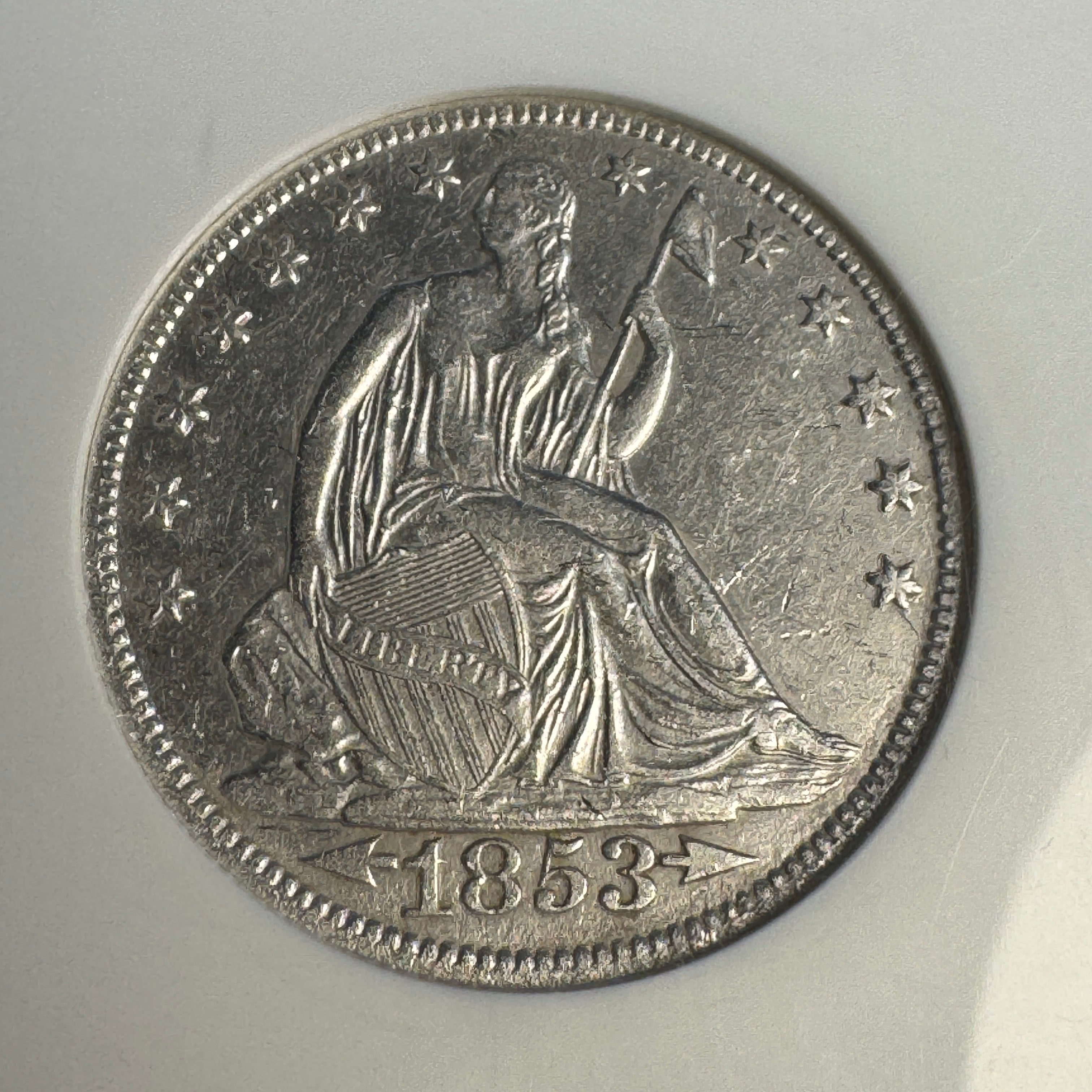 1853-O Seated Liberty Half Dollar 50c Arrows & Rays, SS REPUBLIC, NGC Shipwreck Effect UNC