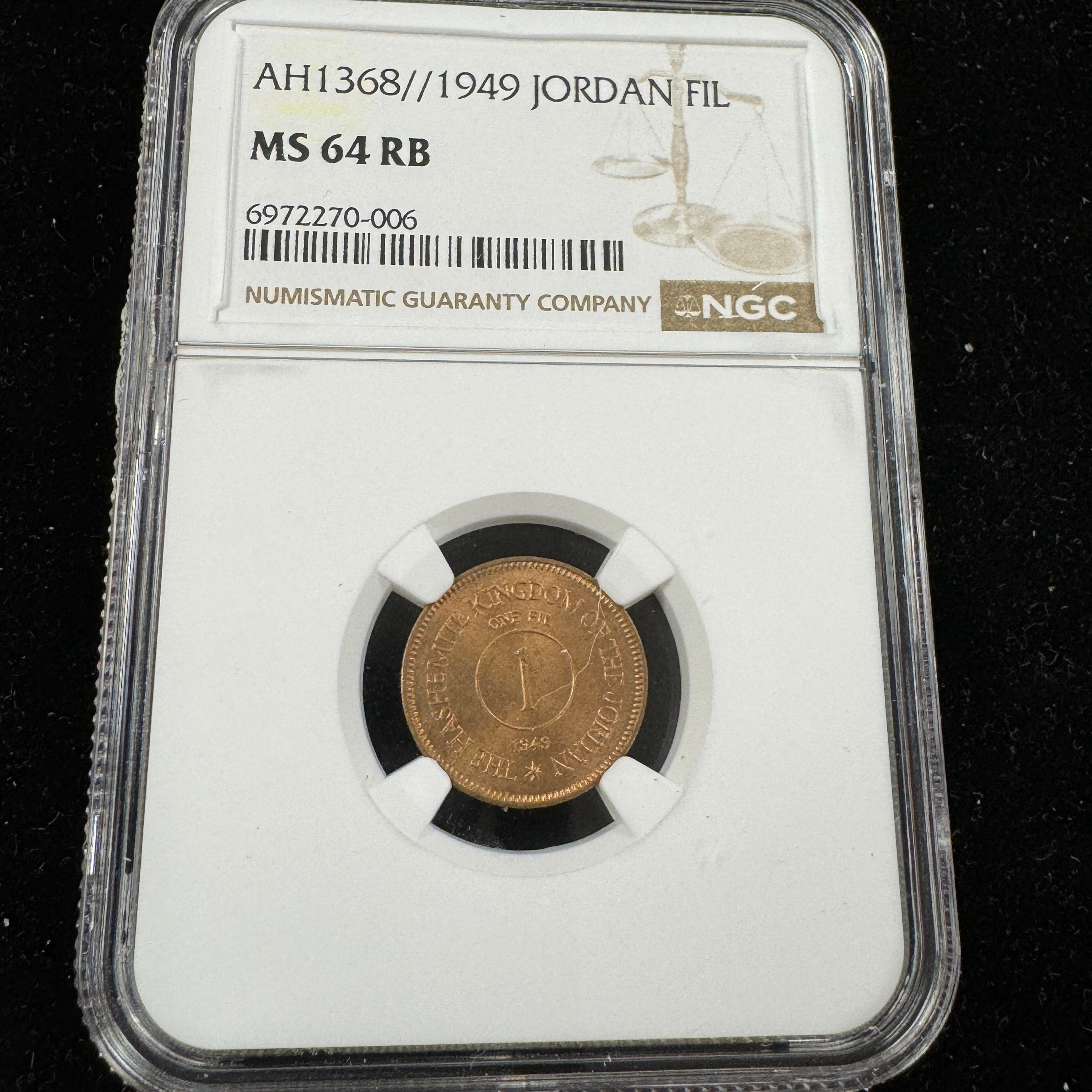 AH-1368//1949 Jordan 1 Fil, NGC MS-64 RB