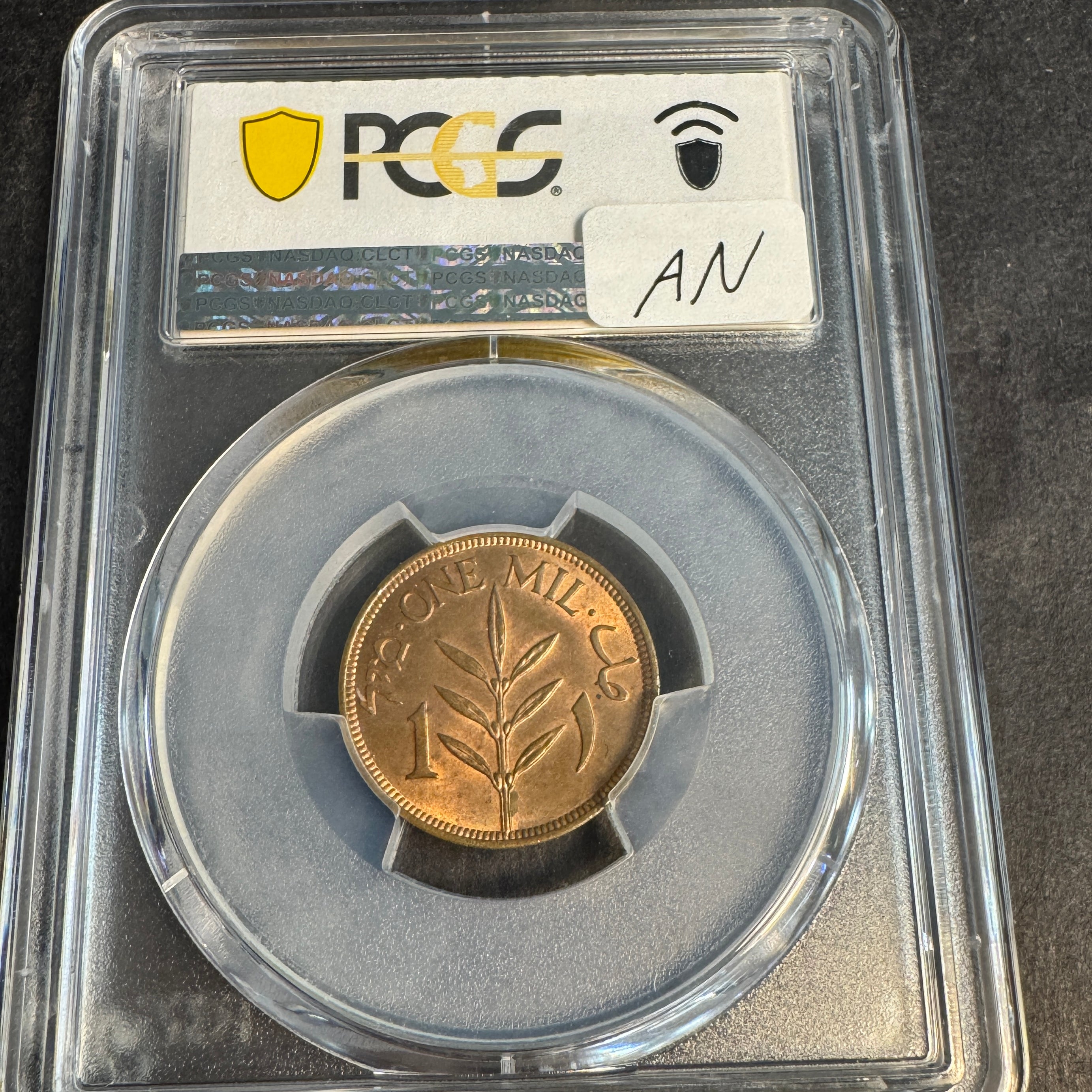1942 Palestine 1 Mil, British Mandate, PCGS MS-64 RB