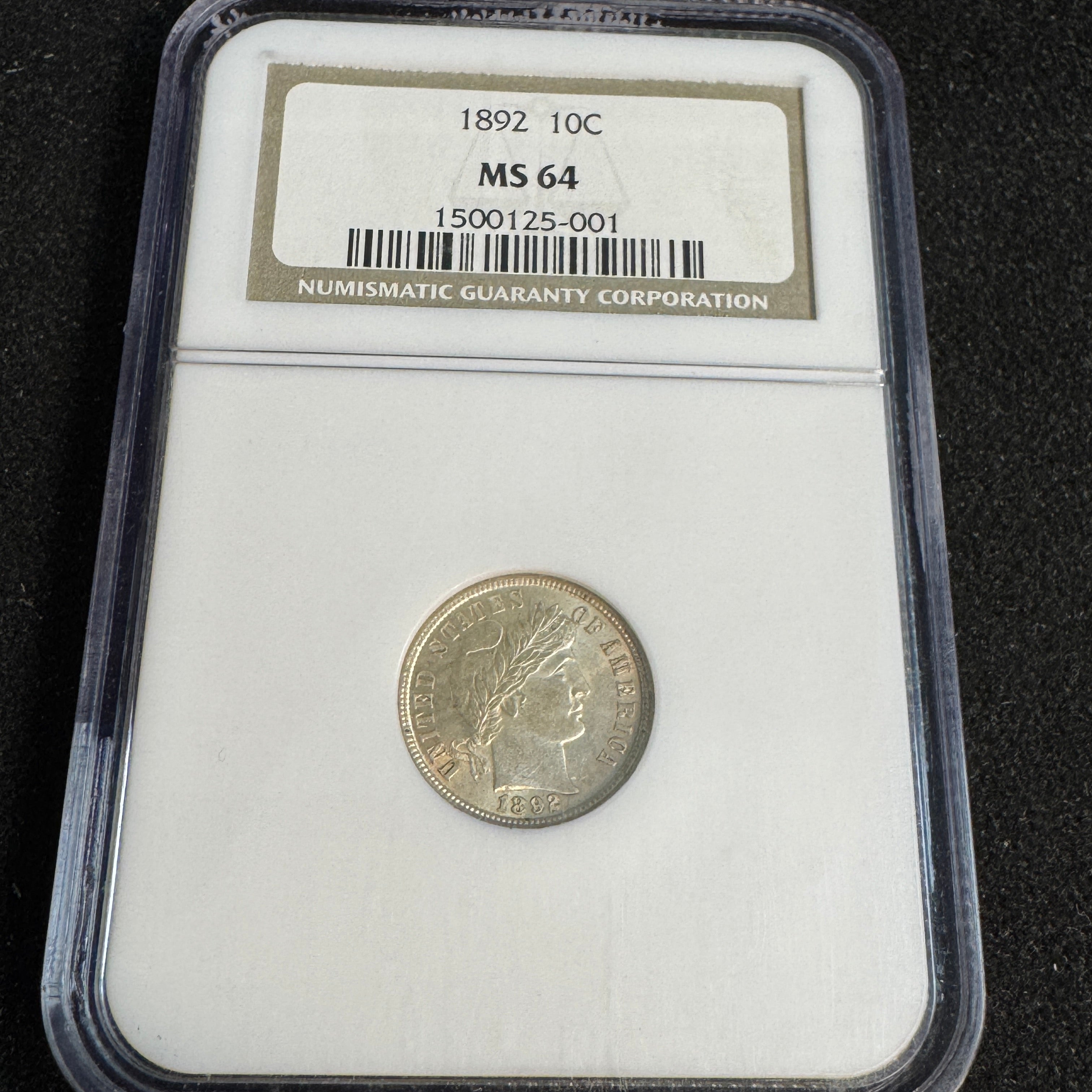 1892 Barber Dime 10c, NGC MS-64 - First Year