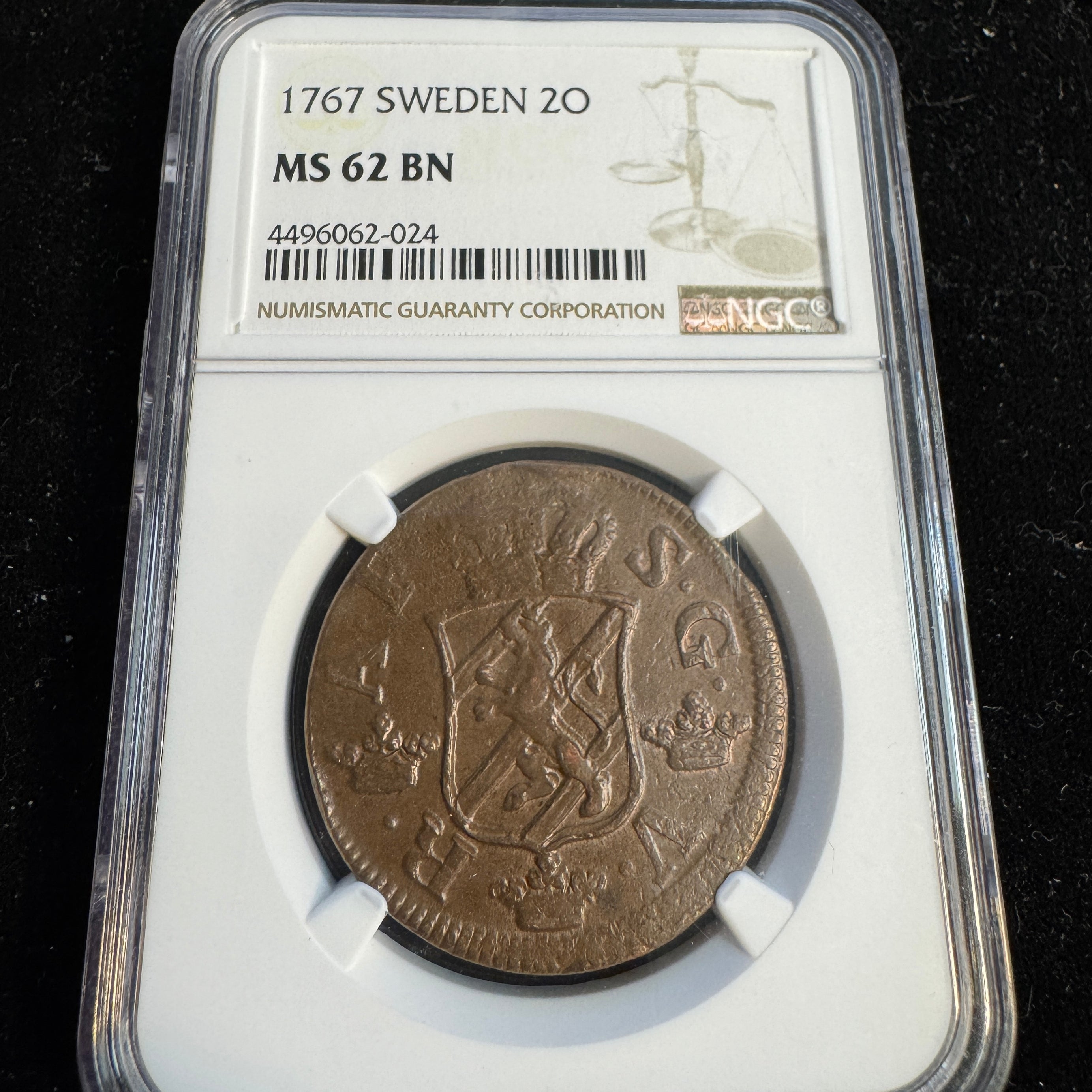 1767 Sweden 2 Ore S.M., NGC MS-62 BN , Top Pop 1/0 finest known 🇸🇪
