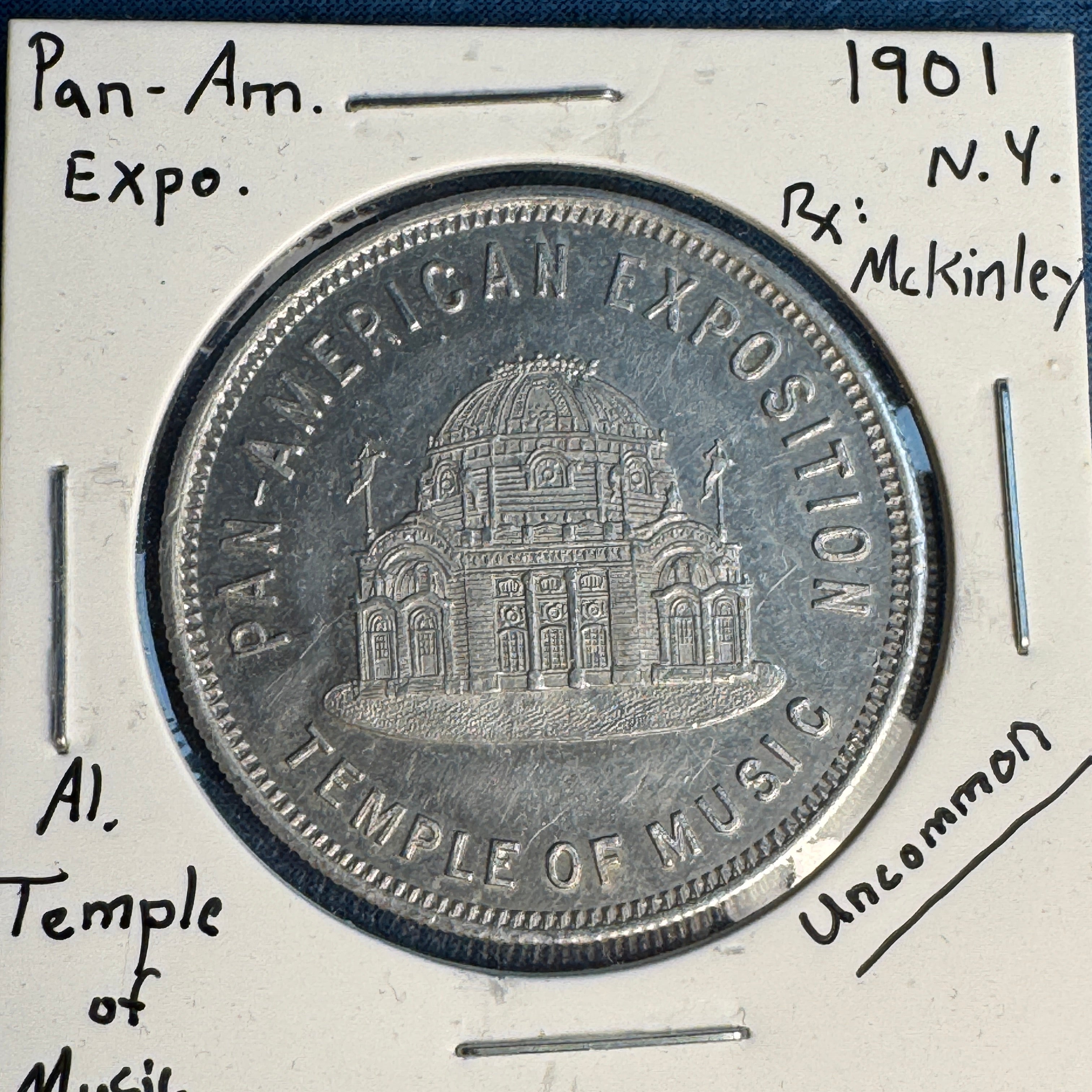 1901 Pan-American Exposition Temple of Music & President McKinley aluminum medal, scarce