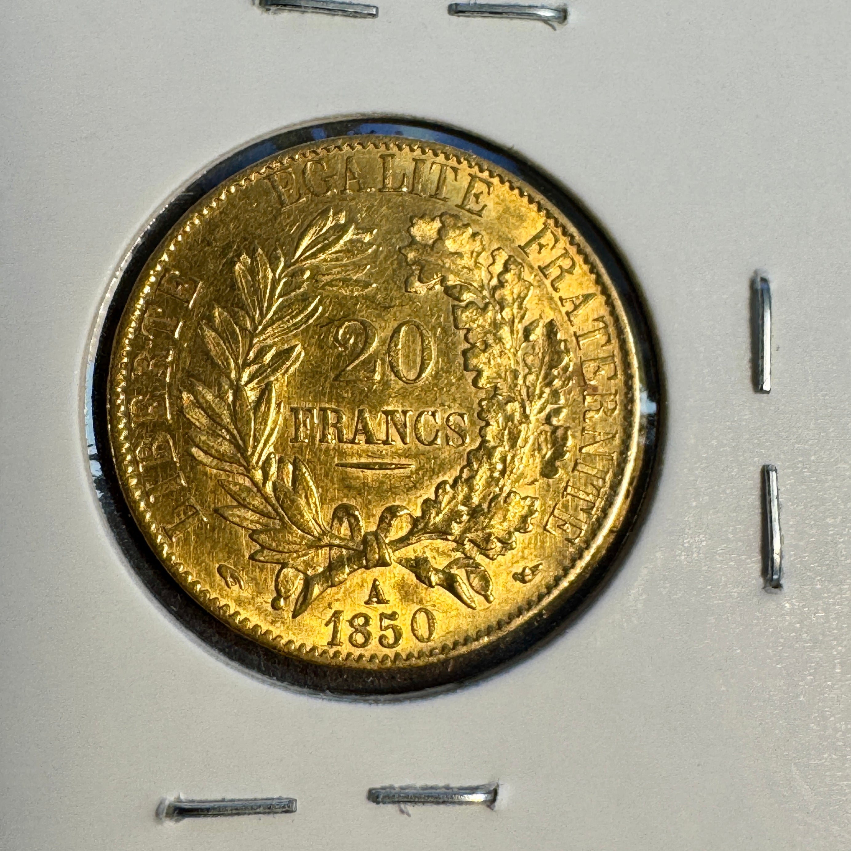 1850-A France 20 Francs Gold, KM-762, Ceres, AU+