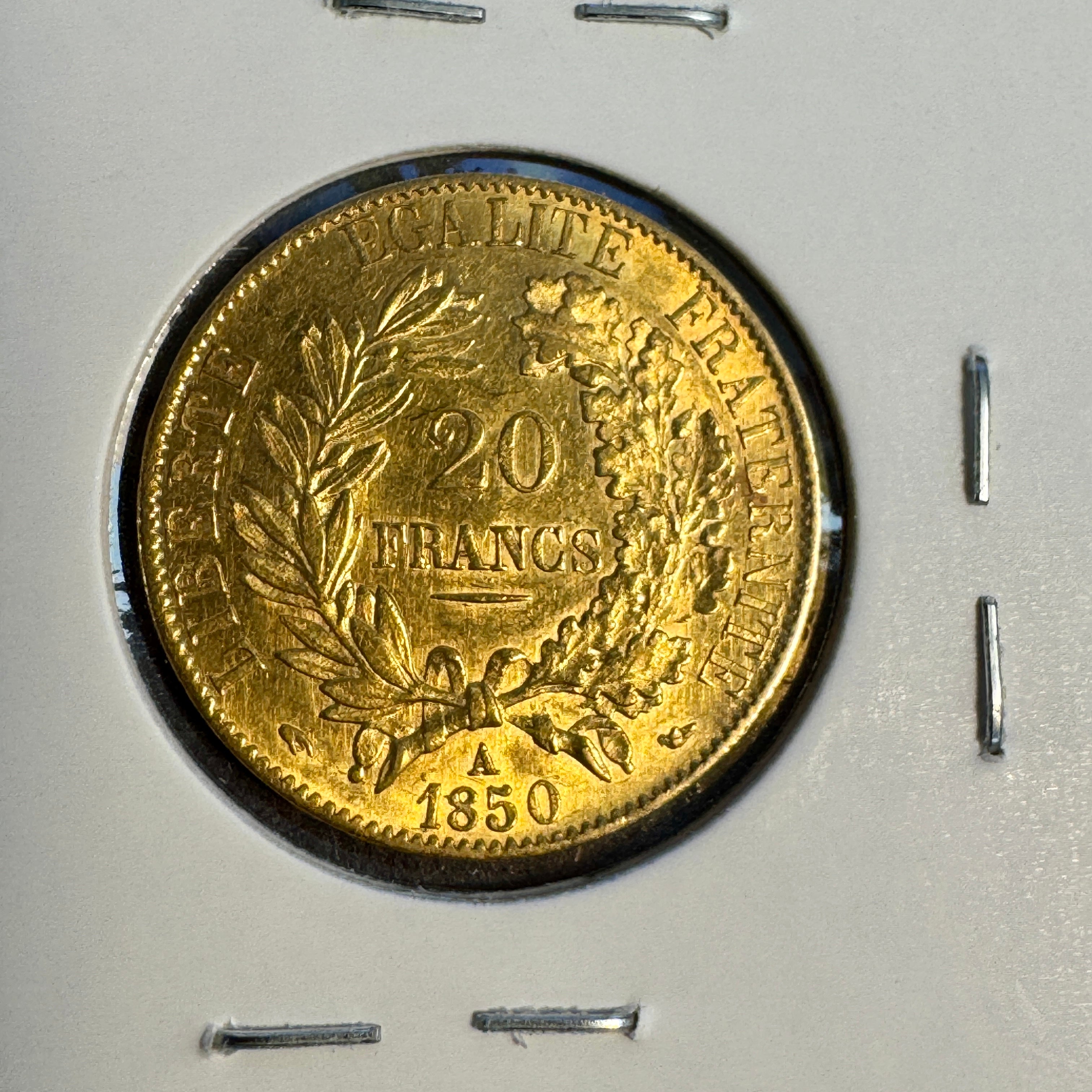 1850-A France 20 Francs Gold, KM-762, Ceres, AU+