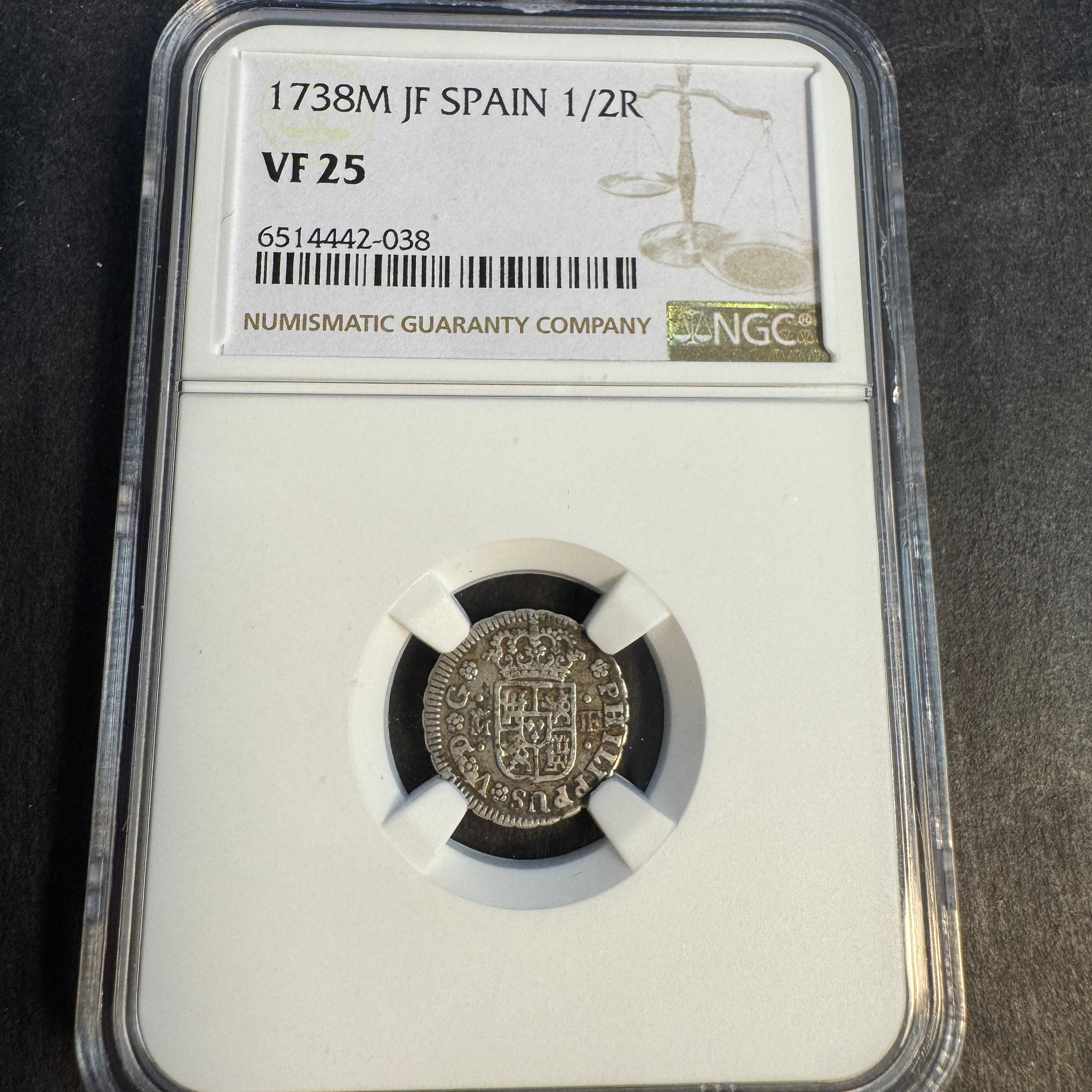 1738 M-JF Spain Empire, Philip V, AR 1/2 Real, NGC VF-25 🇪🇸