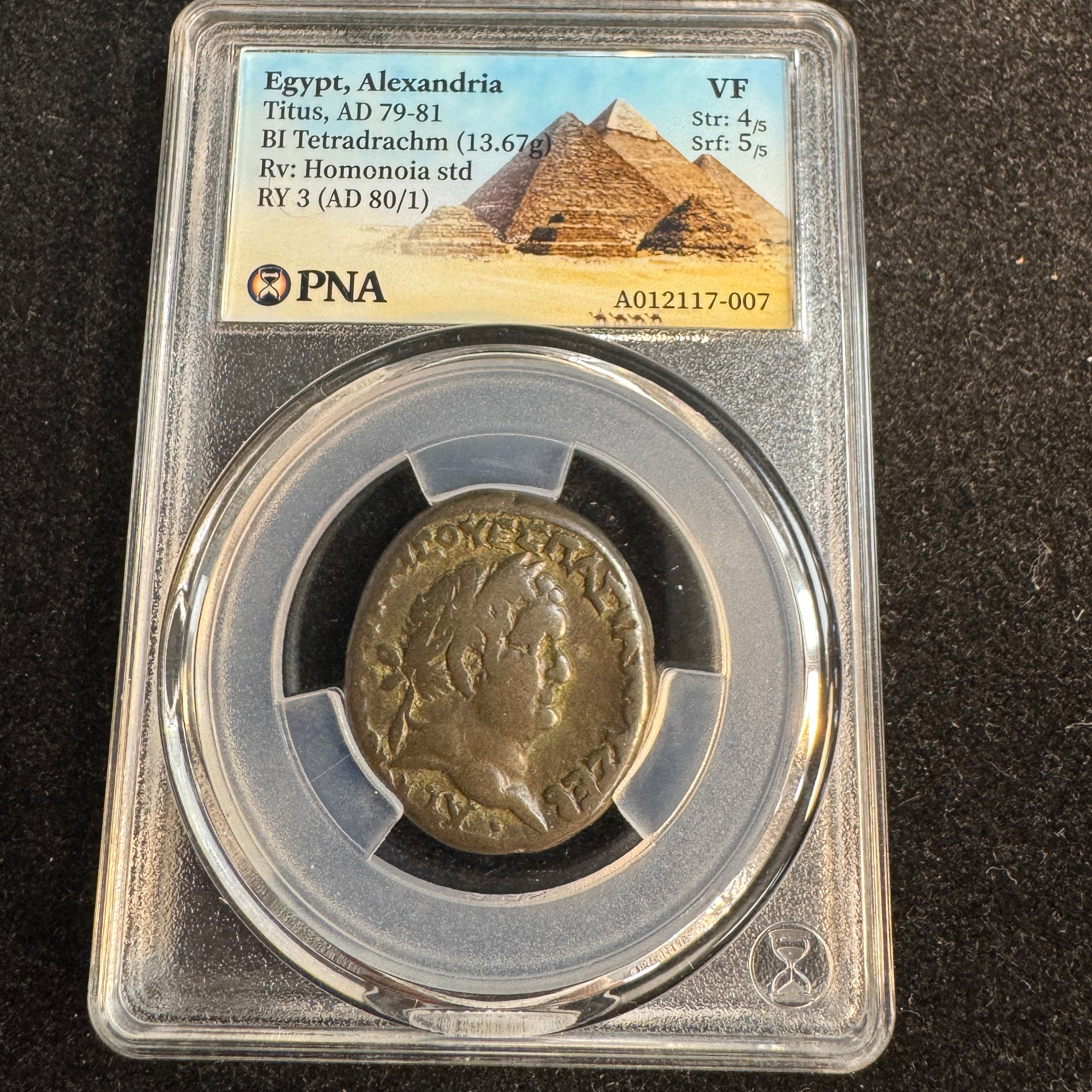 Titus the Destroyer (79-81 AD) Roman Egypt BI Tetradrachm, Alexandria RY 3 (80/81 AD) RV: Homonoia - PNA VF