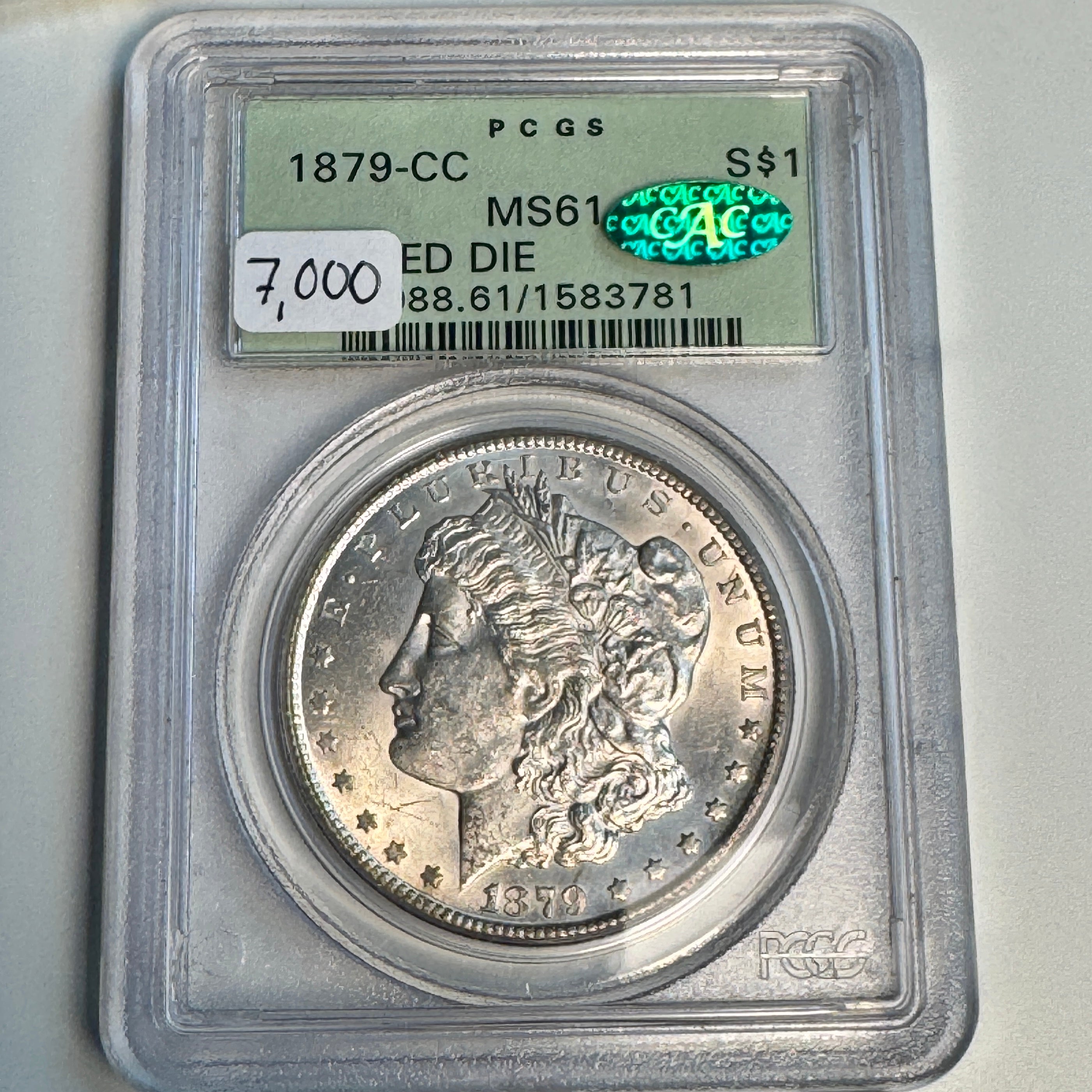 1879-CC Morgan Silver Dollar OGH PCGS MS-61 CAPPED DIE, Green CAC Approved