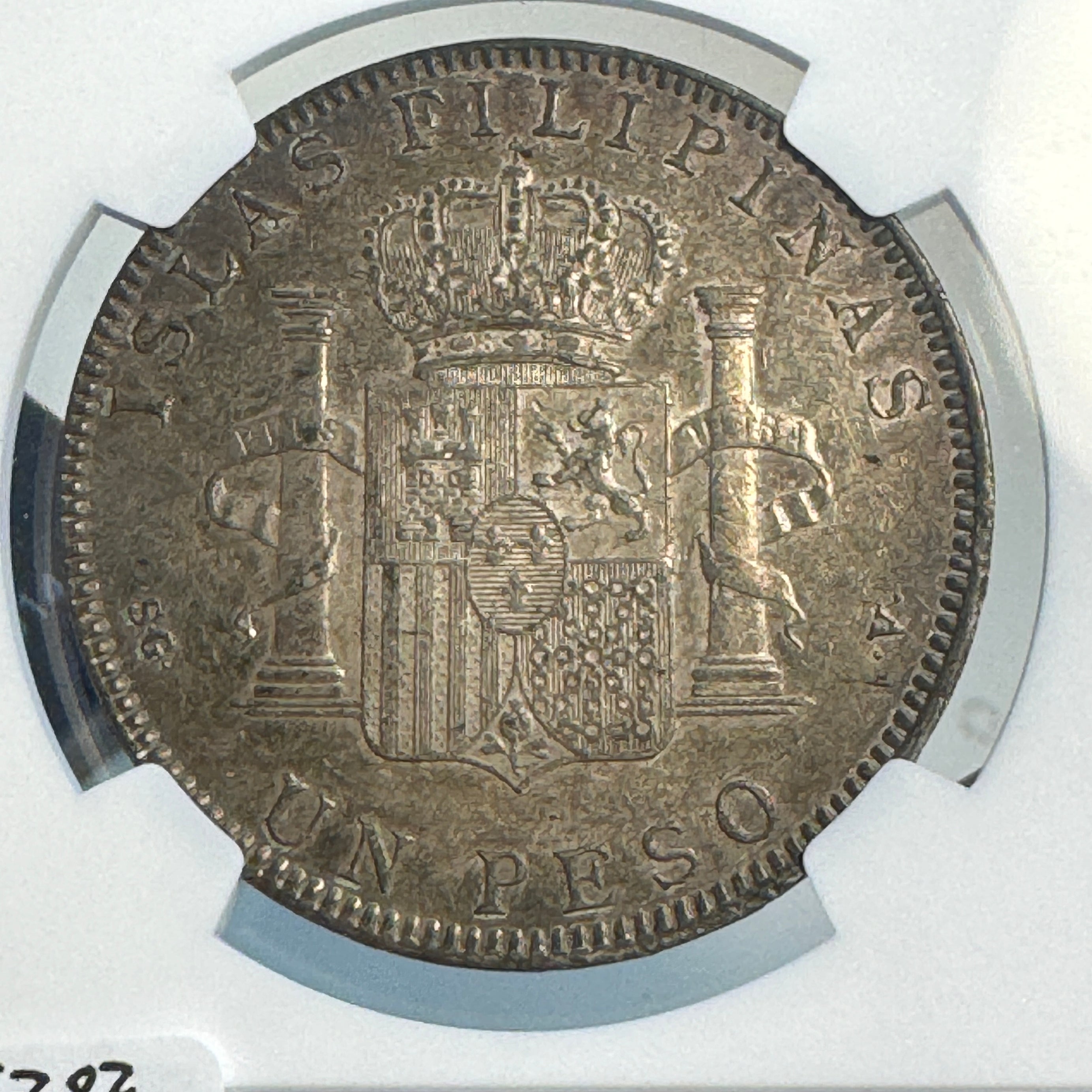 1897 Spanish Empire Philippines AR Peso, Alfonso XIII, NGC AU-55