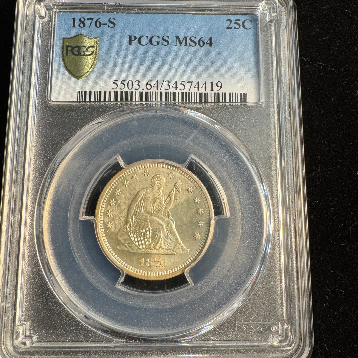 1876-S Seated Liberty Quarter 25c, PCGS MS-64