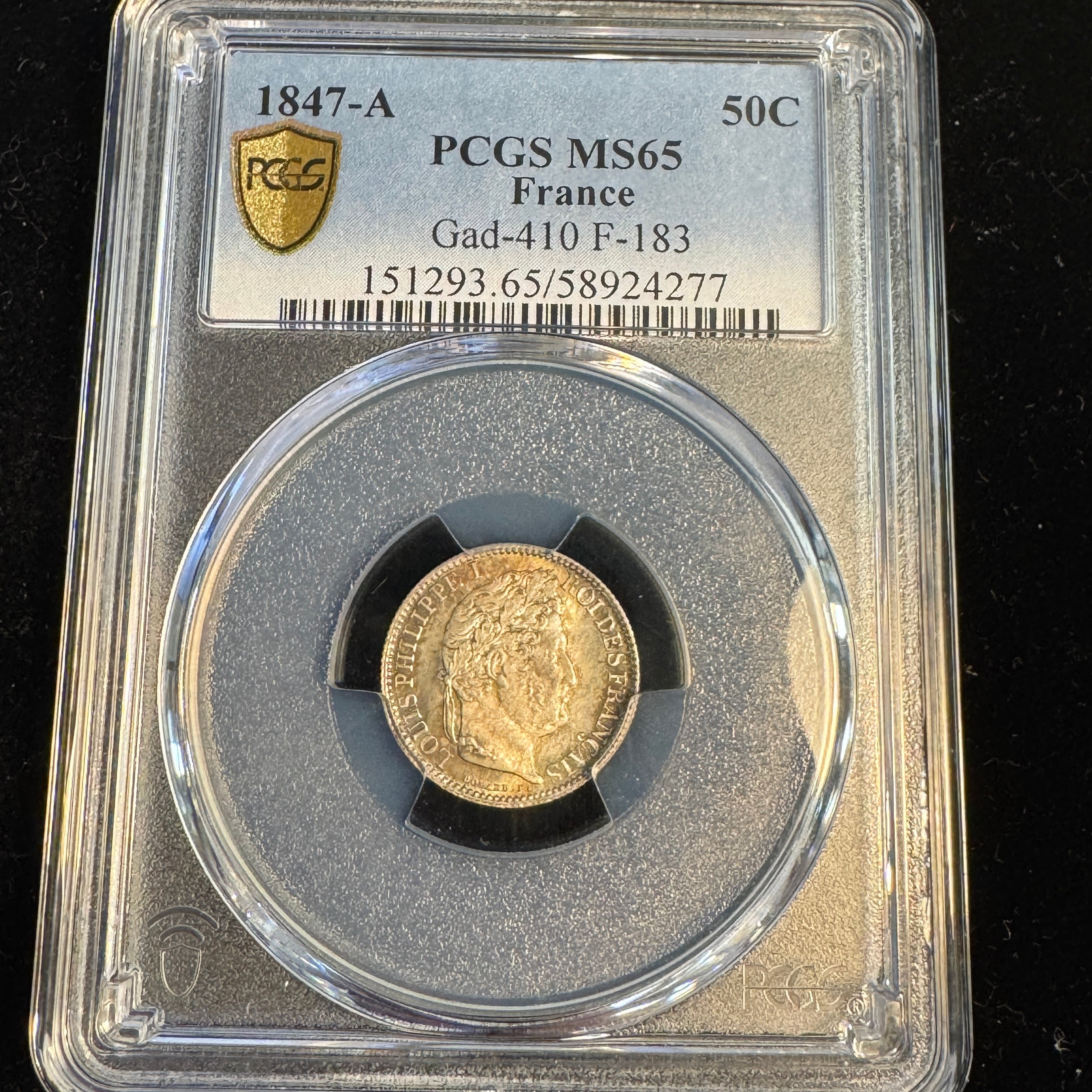 1847-A France AR 50 Centimes Louis Philippe I, Gad-410, PCGS MS-65