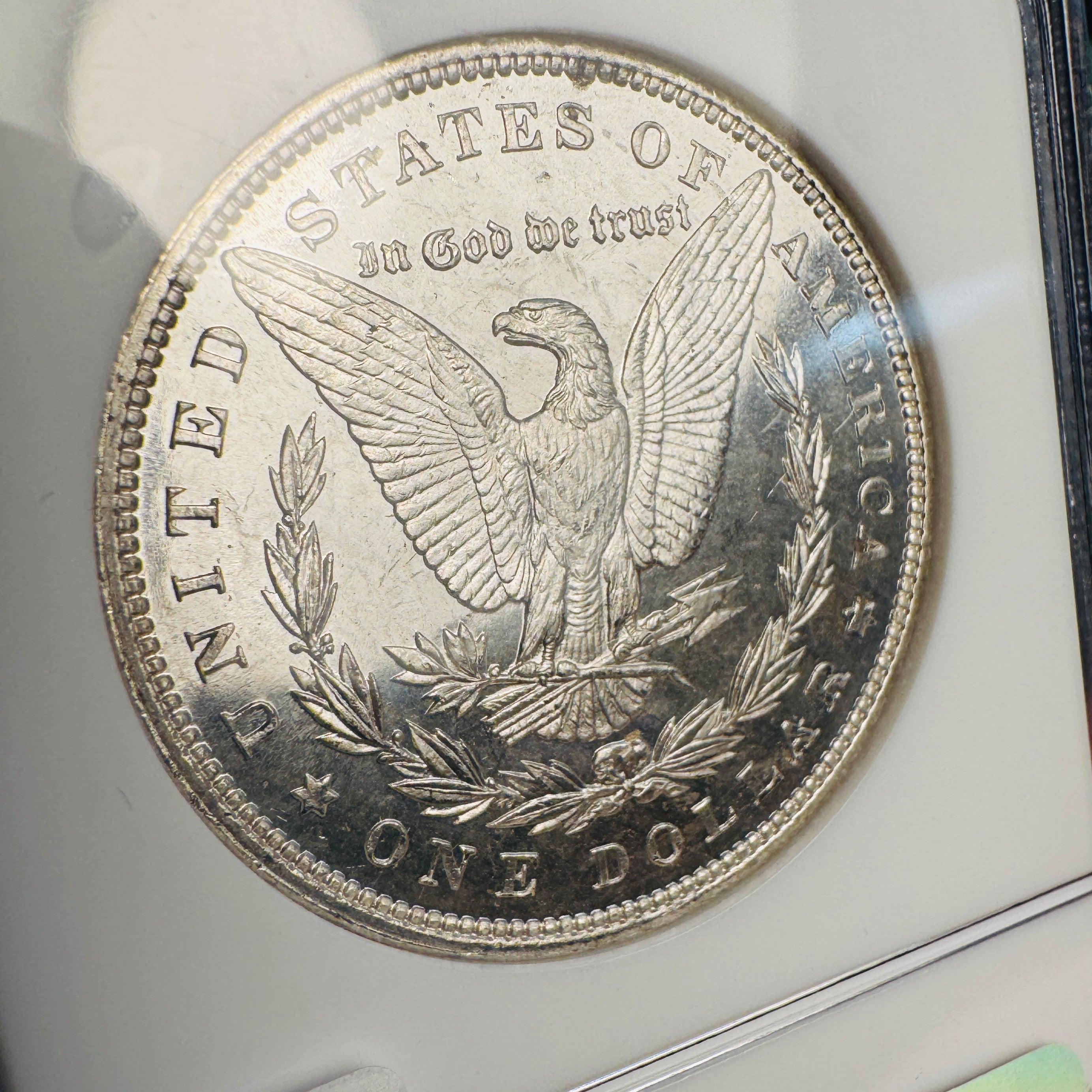 1896 (P) Mint Error Morgan Silver Dollar, Obverse Struck Thru (Debris), NGC MS-64 PL