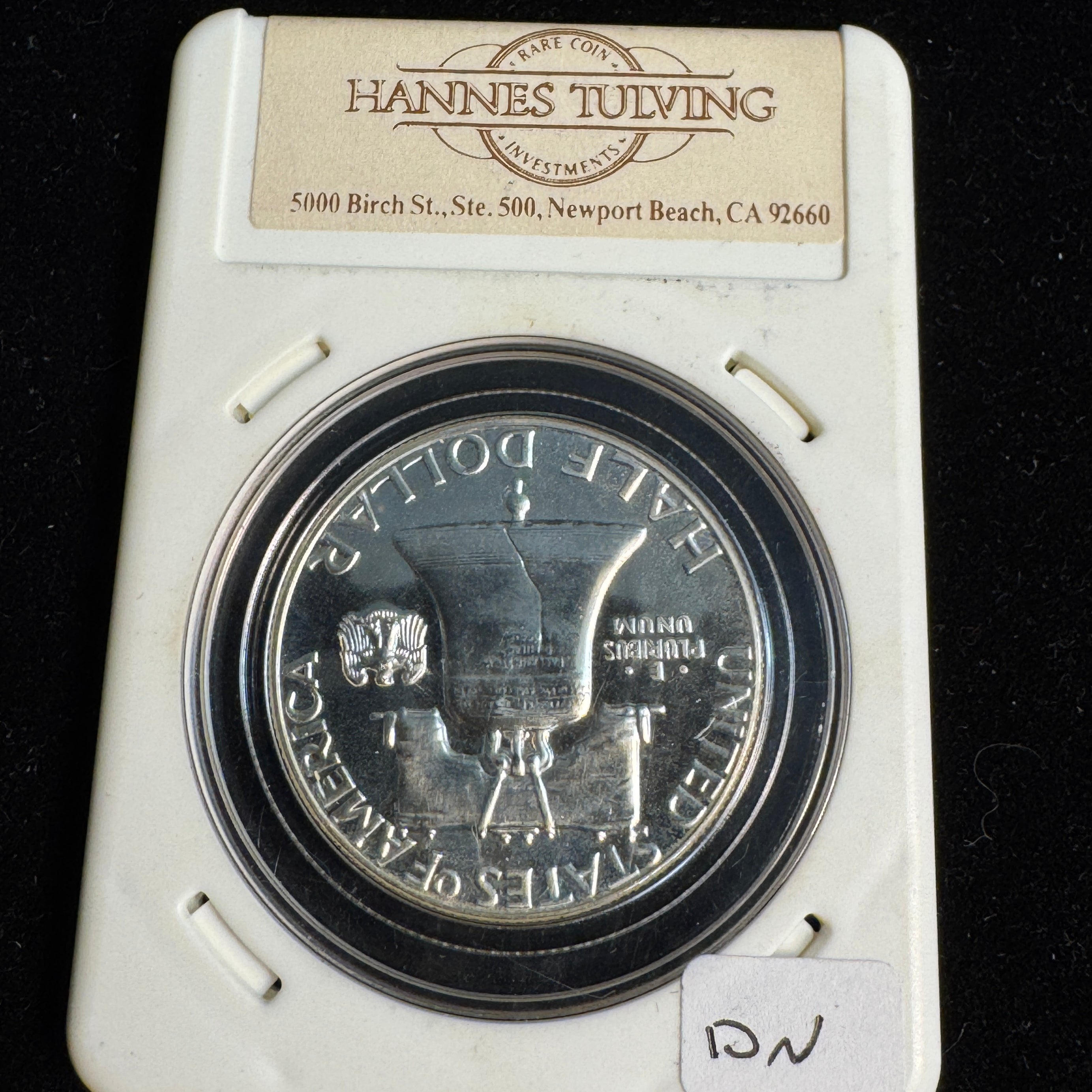 1956 (P) Franklin Proof Half Dollar, vintage Hanes-Tulving slab “Proof 64”