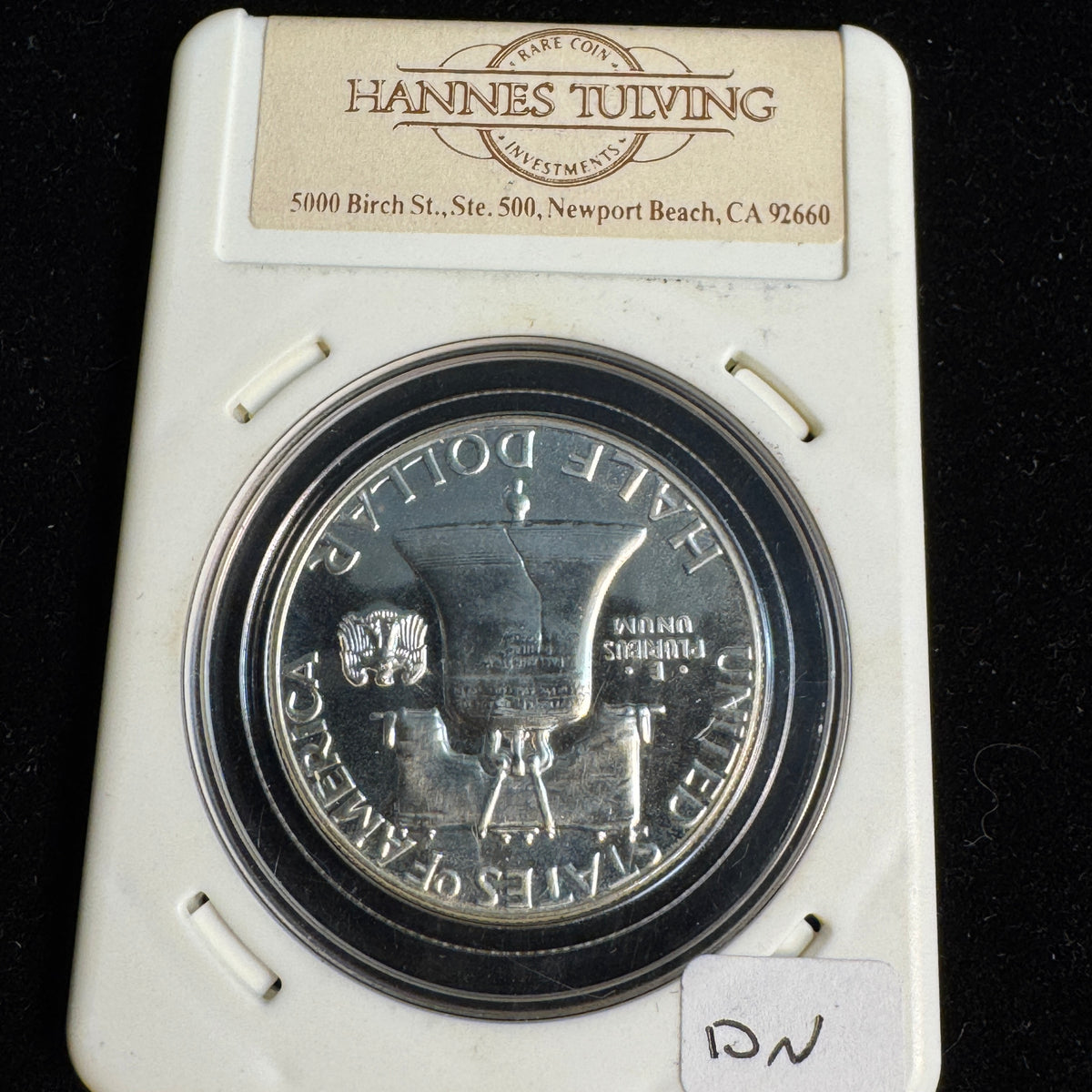1956 (P) Franklin Proof Half Dollar, vintage Hanes-Tulving slab “Proof 64”