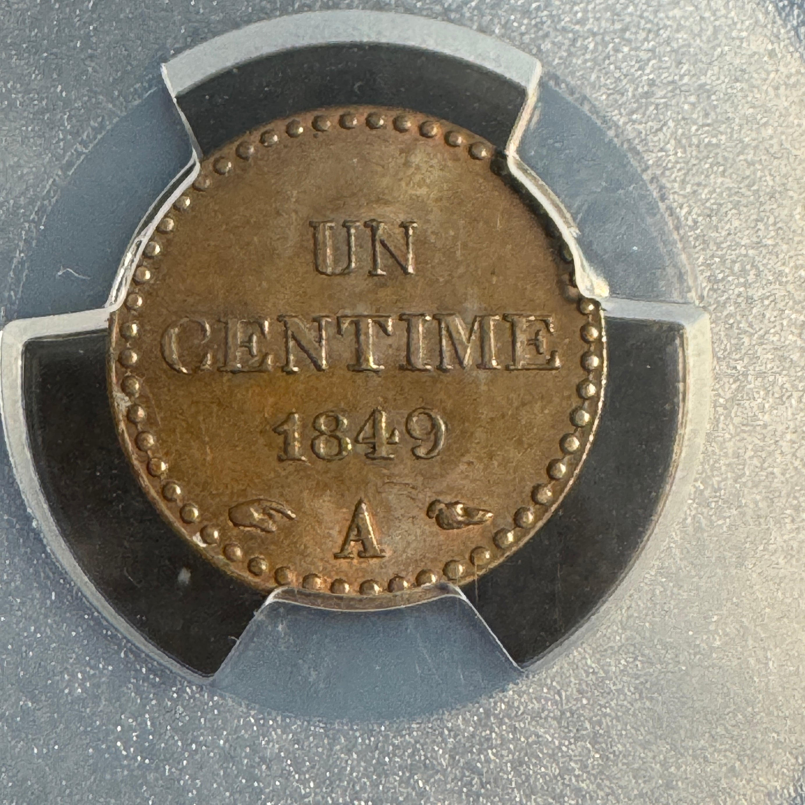 1849-A France Republic 1 Centime, PCGS MS-62 BN 🇫🇷