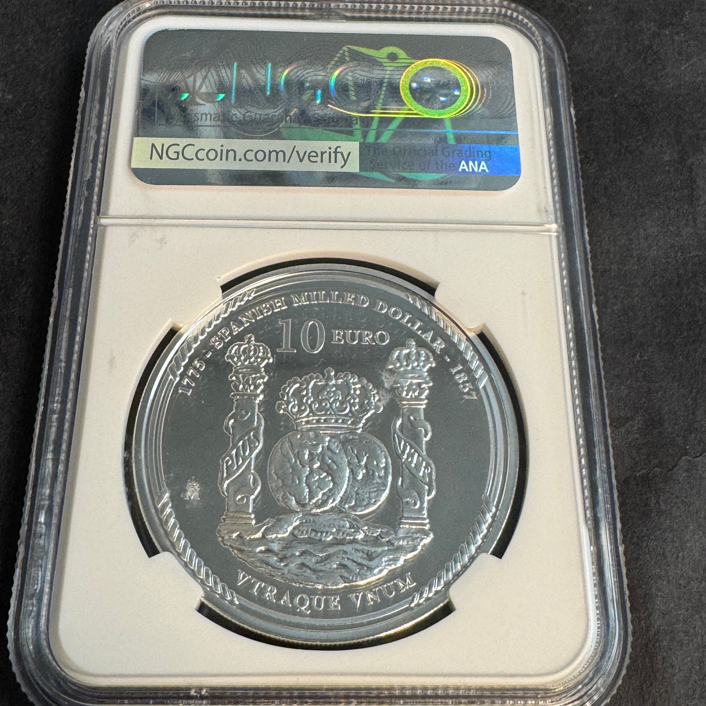 2025-M Spain 10 Euros Silver Proof, First American Dollar Anniv., FDI, NGC PF-69 Ultra Cameo 🇪🇸