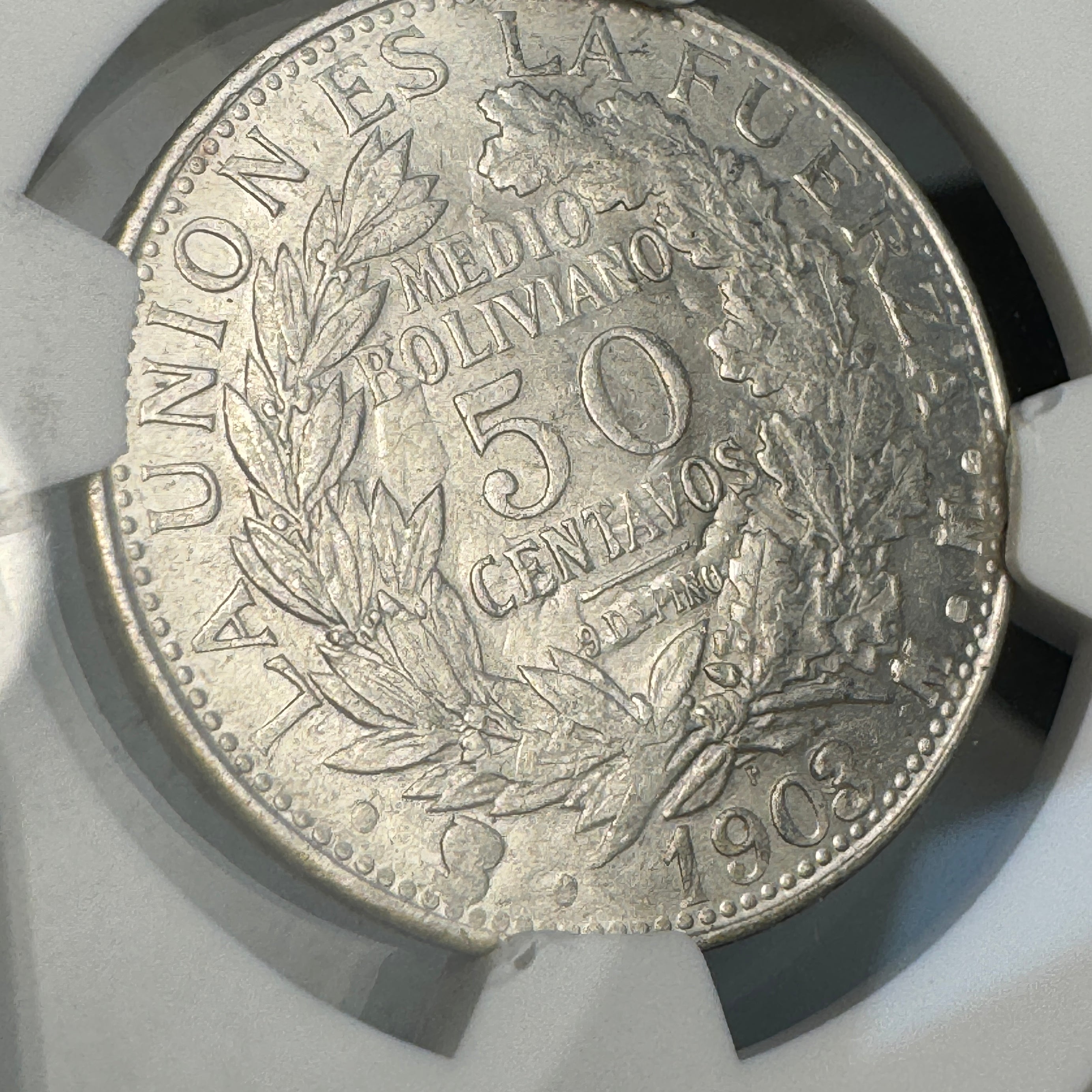 1903 PTS-MM Bolivia AR 50 Centavos, NGC MS-62, Pop 3/1 🇧🇴