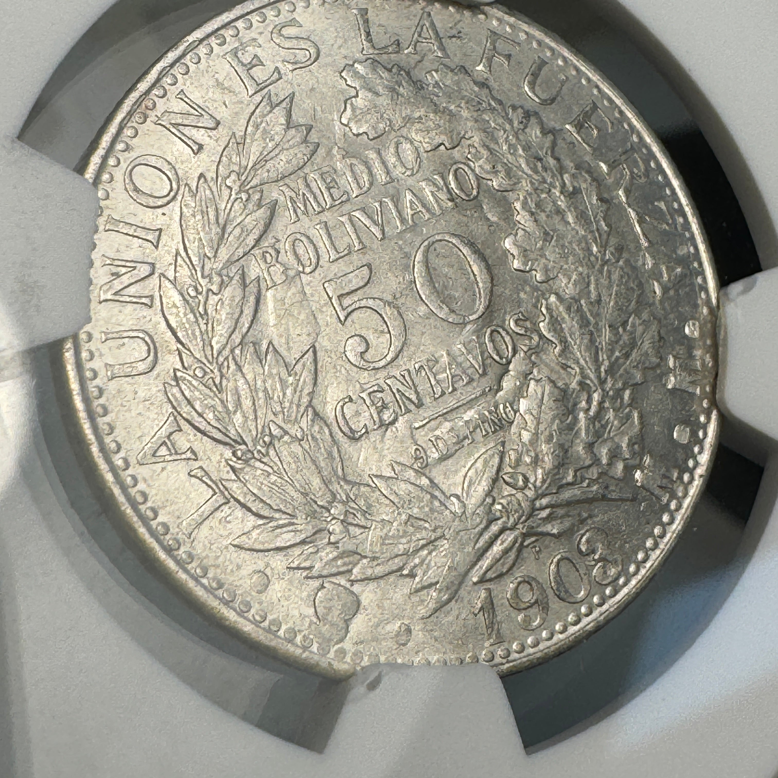 1903 PTS-MM Bolivia AR 50 Centavos, NGC MS-62, Pop 3/1 🇧🇴