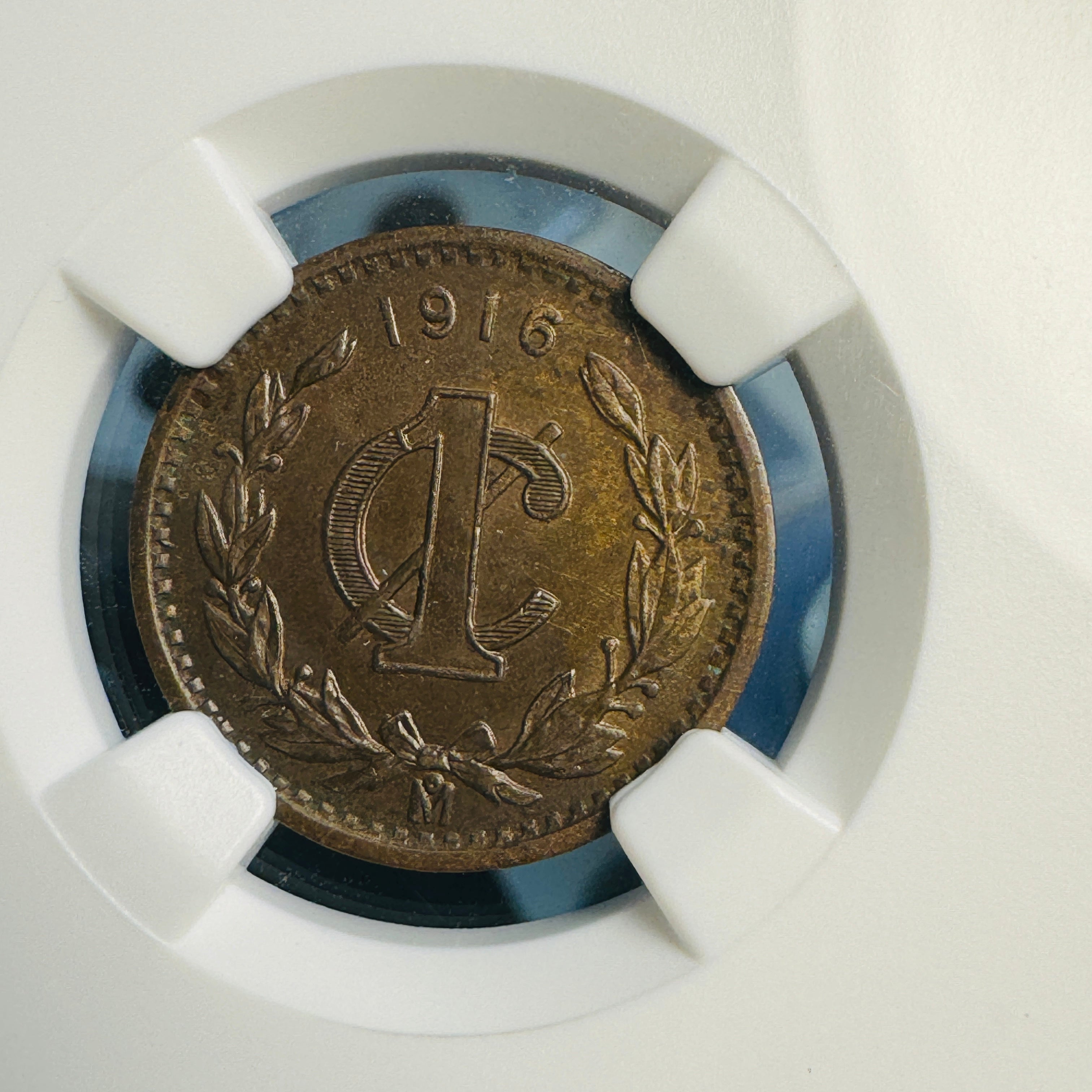1916 Mo Mexico 1 Centavo, Key Date, NGC AU-58 BN 🇲🇽