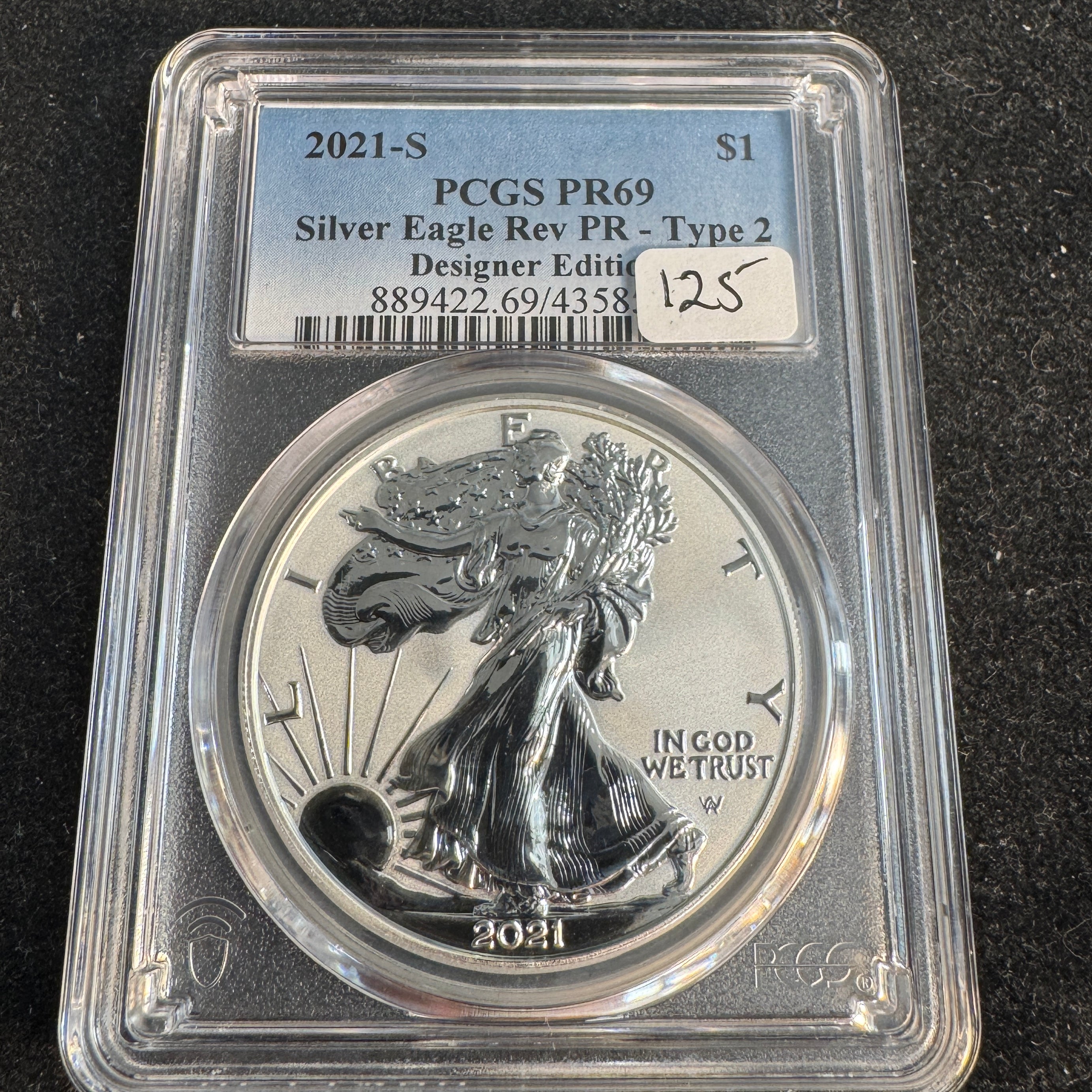 2021-S Reverse Proof Silver Eagle Type 2, Designer Edition, PCGS PR-69