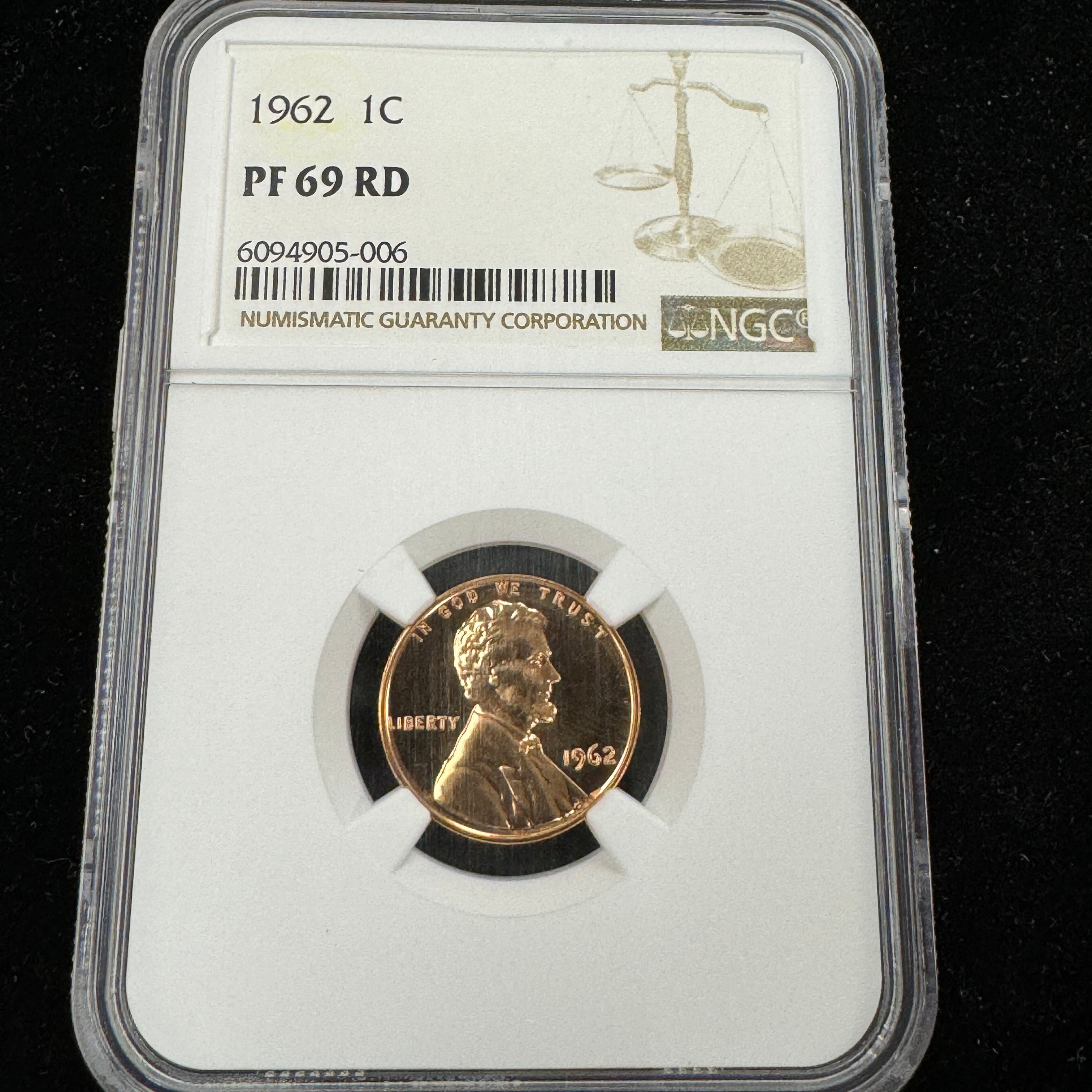 1962 Lincoln Cent US 1C Proof, NGC PF-69 RD Red