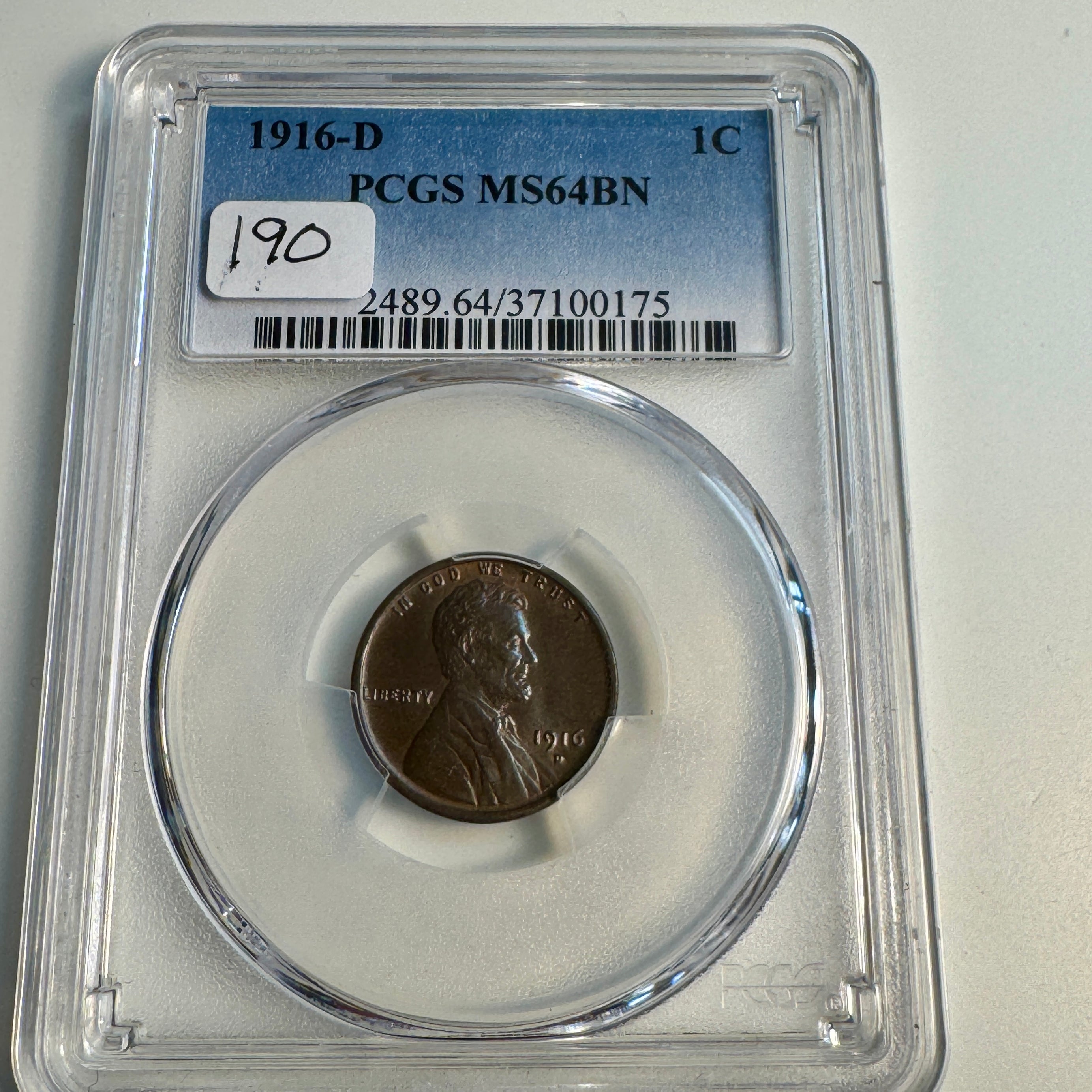 1916-D Lincoln Wheat Cent, PCGS MS-64 BN
