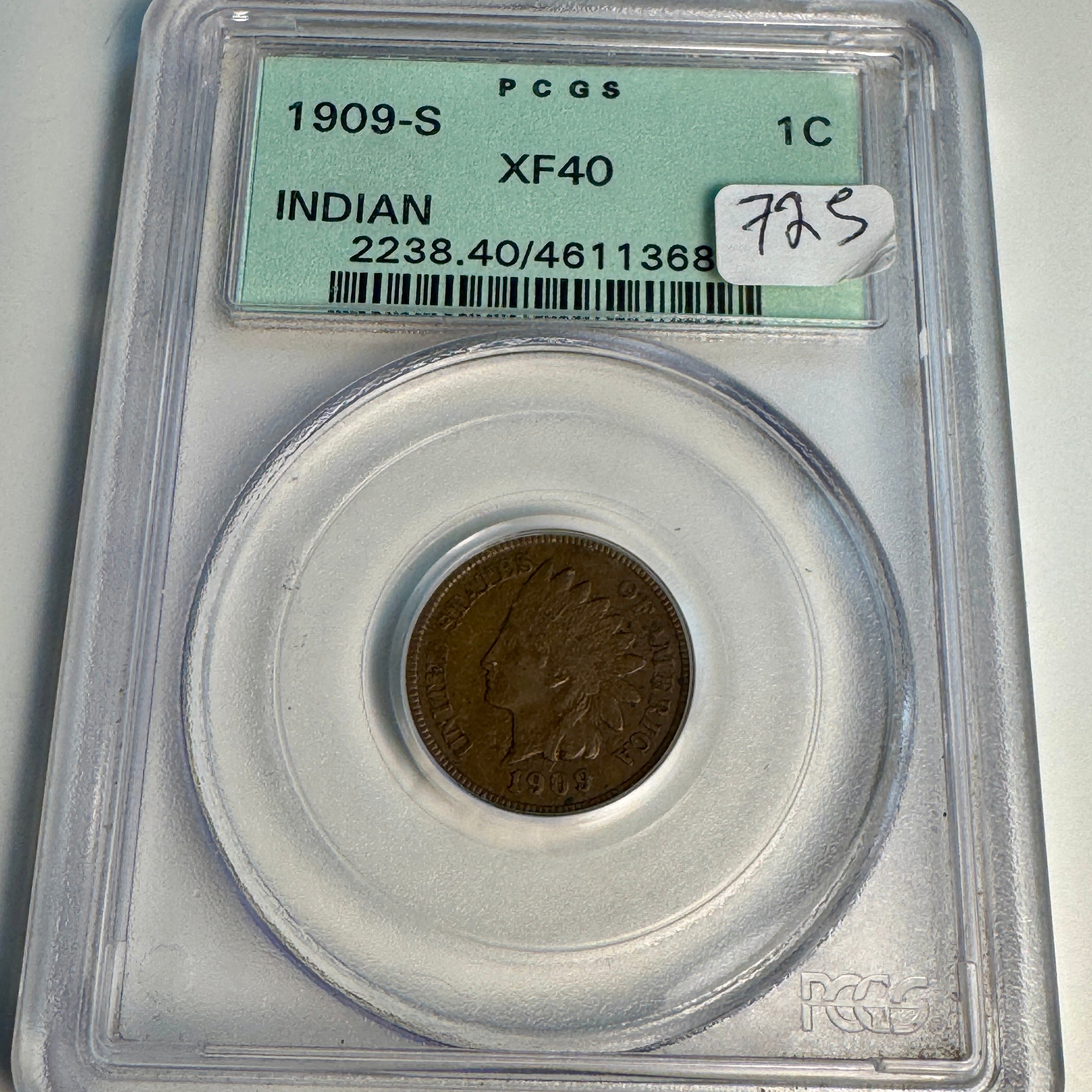 1909-S Indian Head Cent 1C, OGH PCGS XF-40