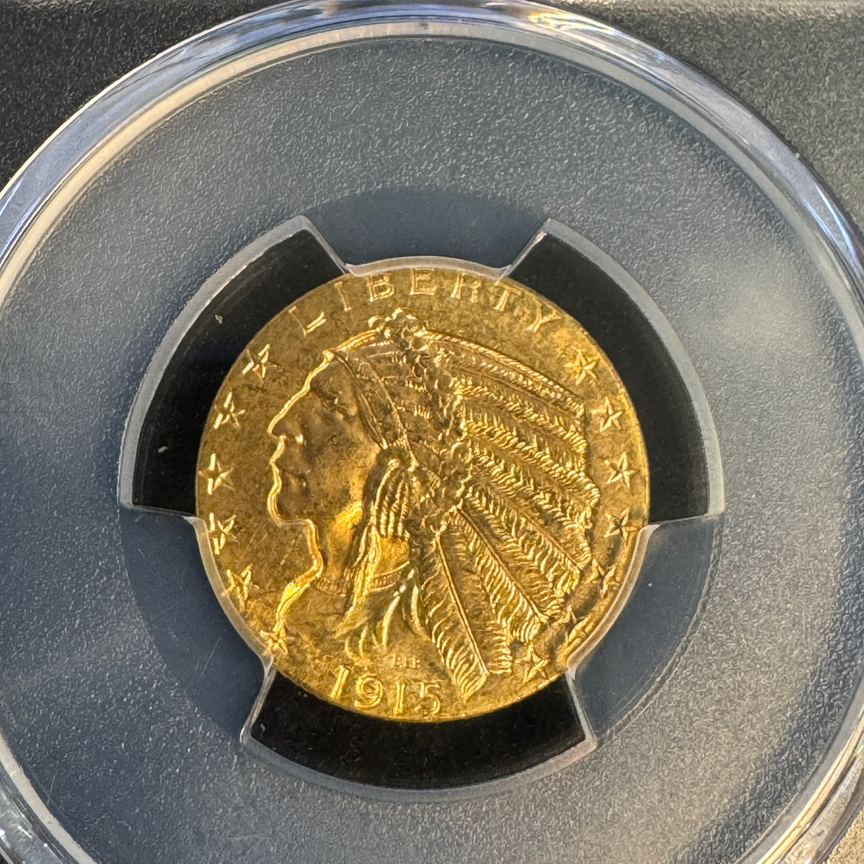 1915 Indian Head $5 US Gold, PCGS MS-63 Green CAC Approved