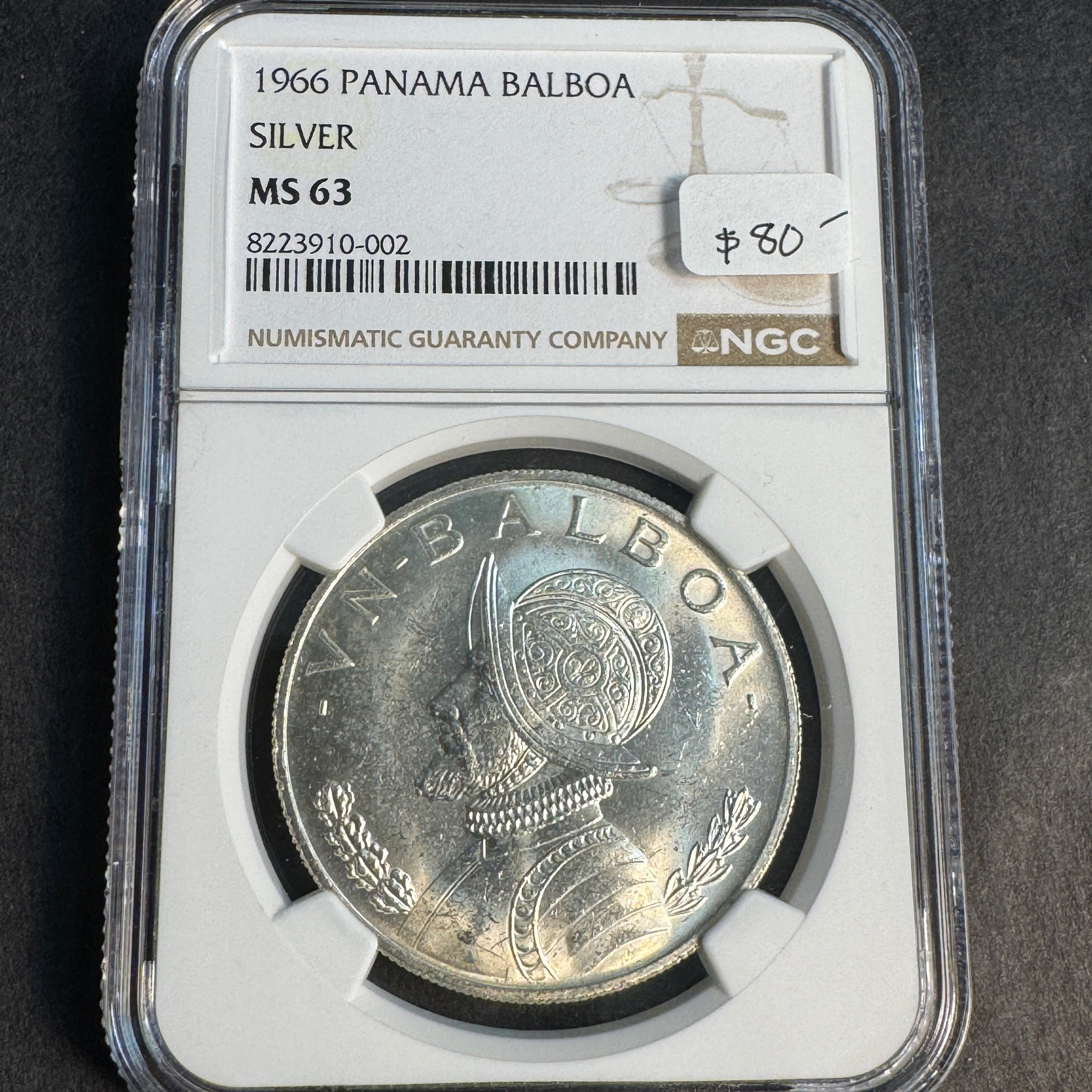1966 (L) Panama 1 Balboa Silver, NGC MS-63 🇵🇦