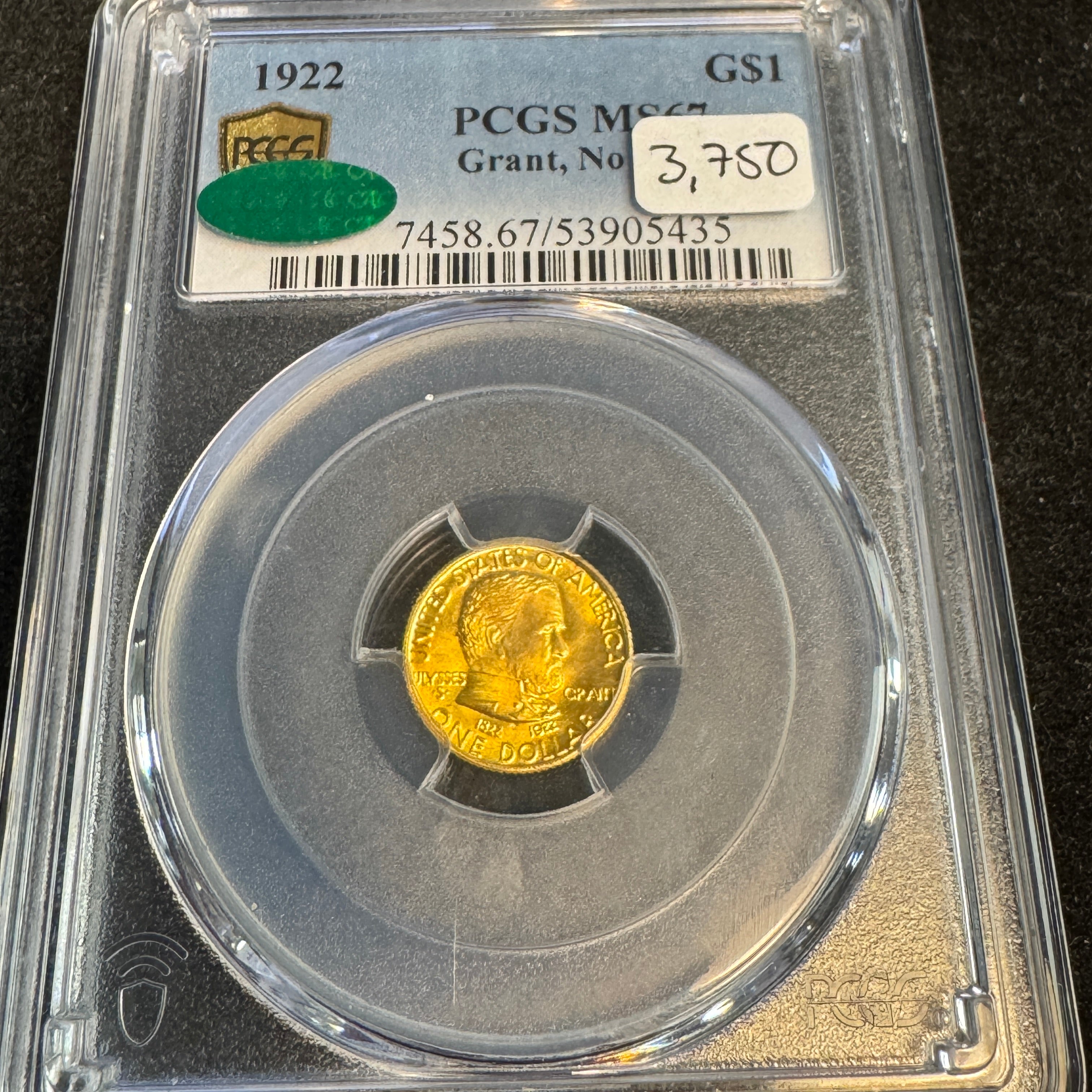 1922 Grant Commemorative Gold $1, No Star, PCGS MS-67 Green CAC Approved