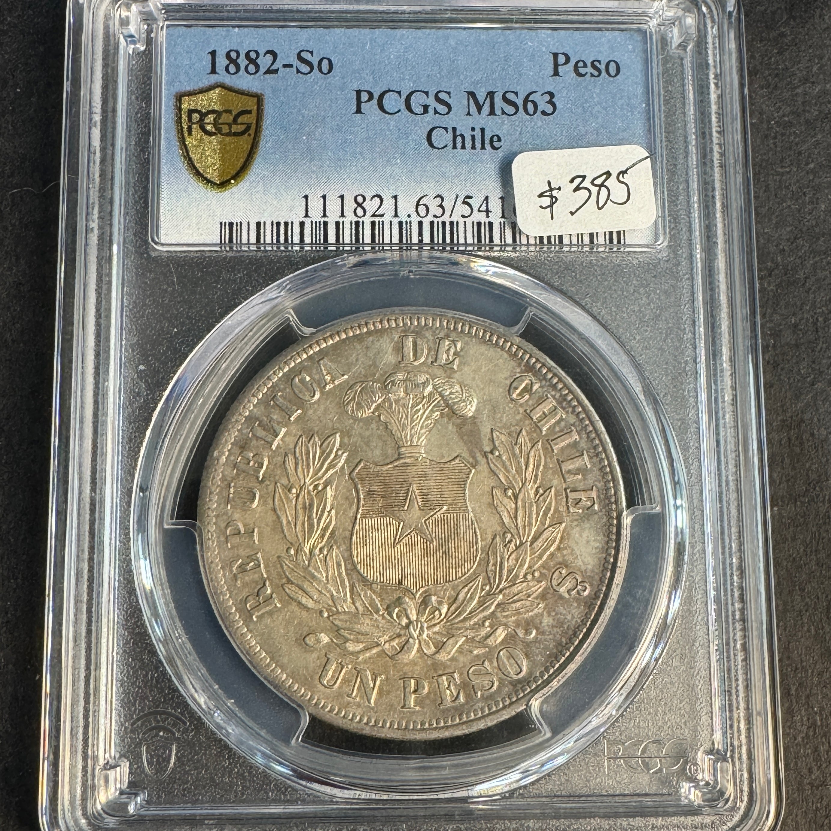 1882-So Chile Peso, Silver Condor, PCGS MS-63 🇨🇱