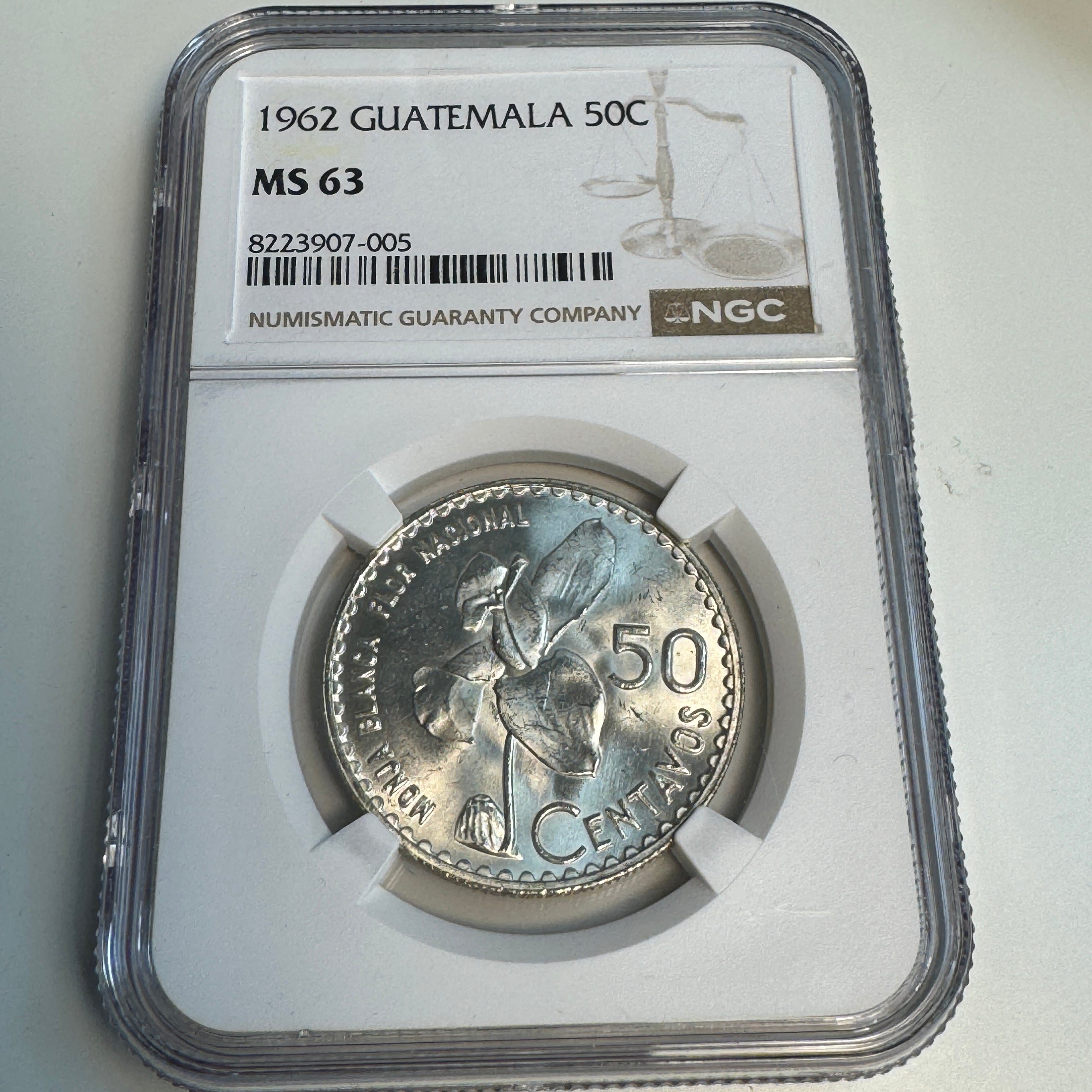 1962 Guatemala AR 50 Centavos, NGC MS-63 🇬🇹
