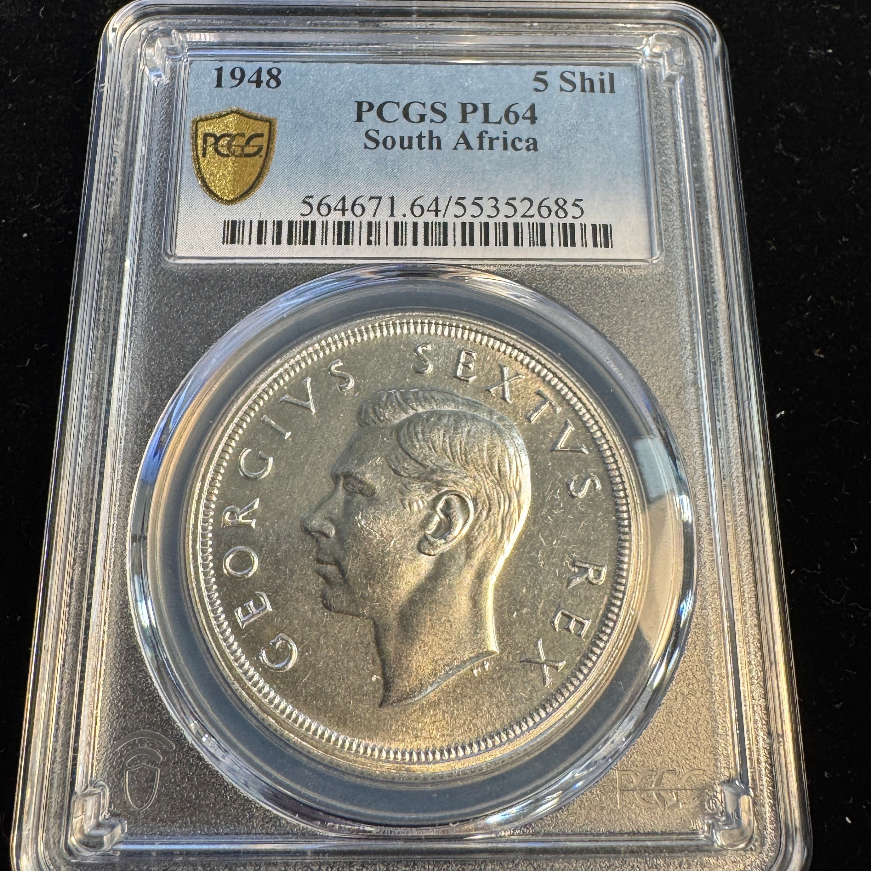 1948 South Africa AR 5 Shillings, KGVI, PCGS PL-64