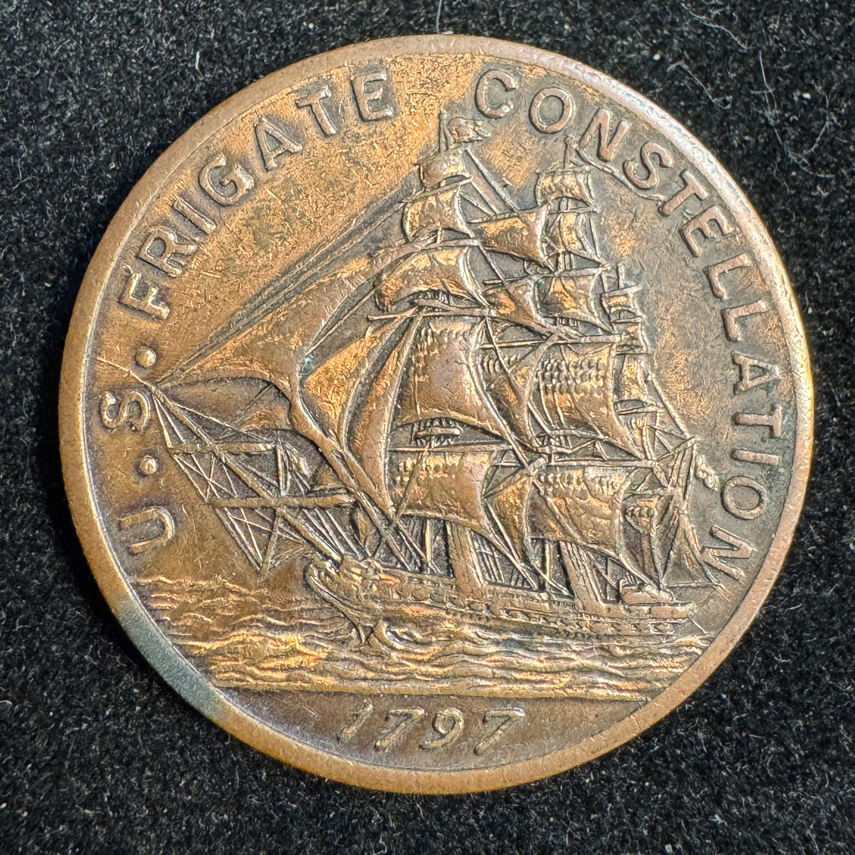 “1797” US Frigate Constellation relic medal struck from original parts of first US Navy ship (c1960)