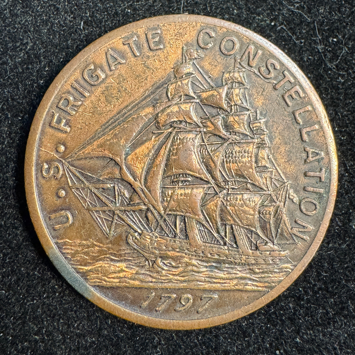 “1797” US Frigate Constellation relic medal struck from original parts of first US Navy ship (c1960)