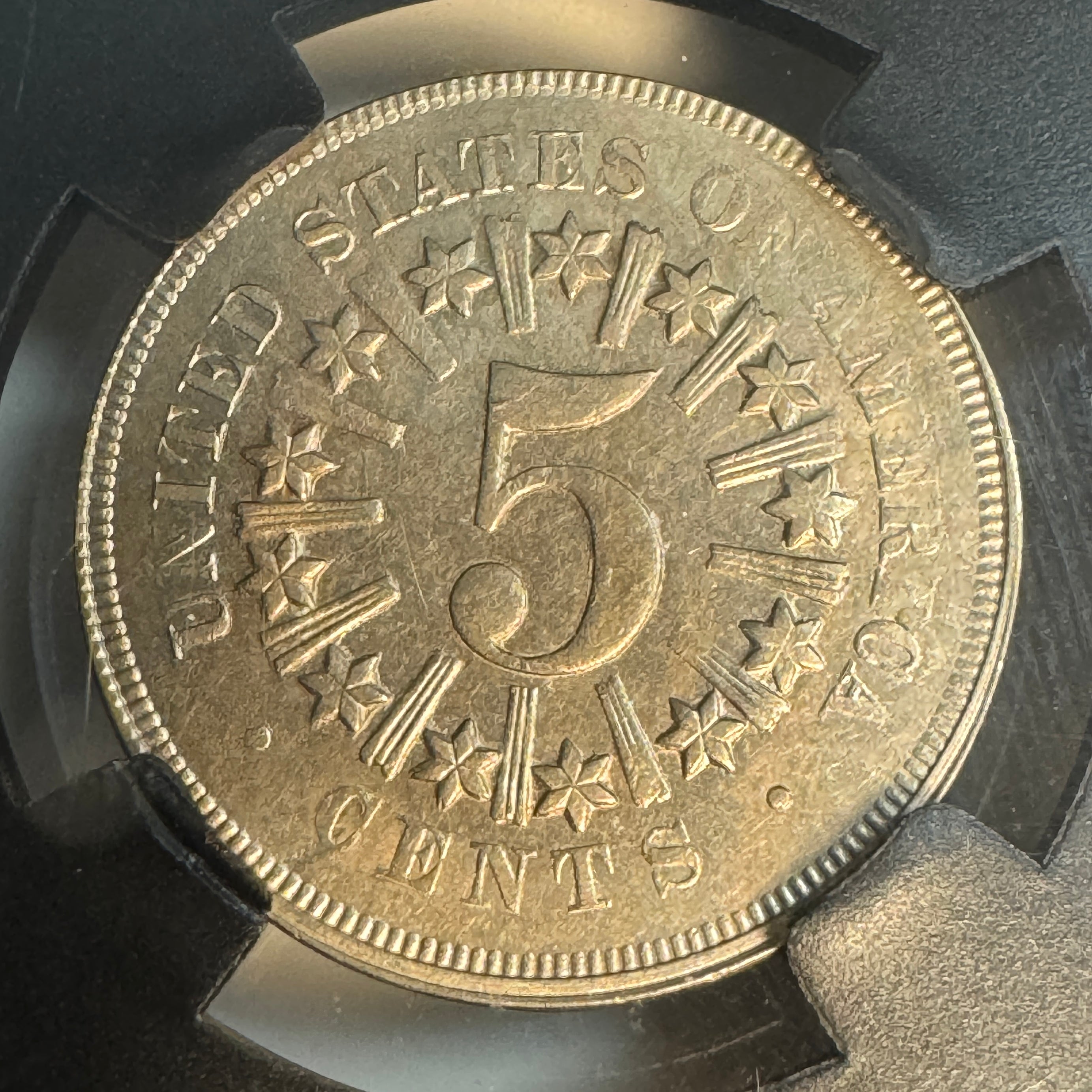 1866 Shield Nickel 5c with Rays, NGC-X MS 9.2 (MS-62)