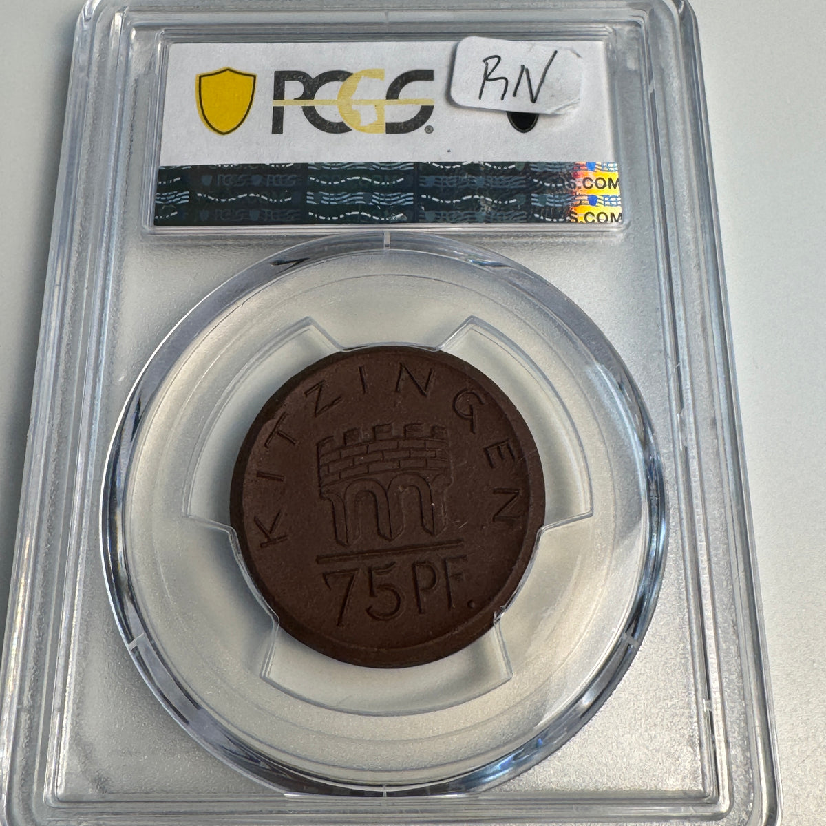 1921 Kitzingen Germany 75 Pfennig Brown Porcelain Notgeld, Sch-148a, PCGS MS-64 🇩🇪 Pop. 1/1/1