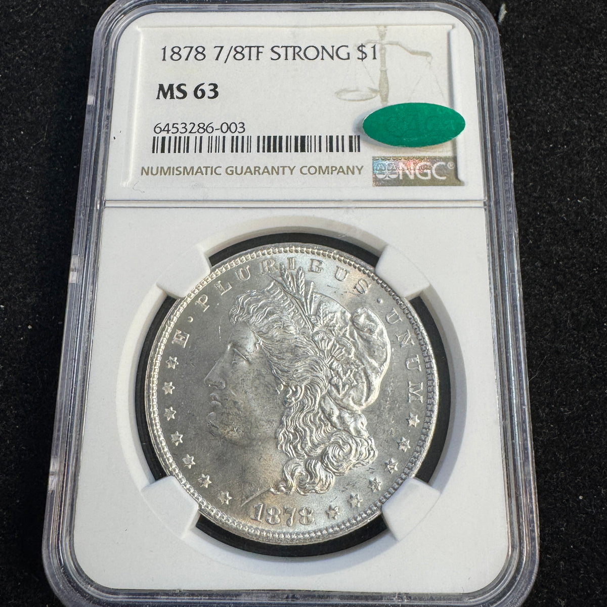 1878 7/8 TF Strong - Morgan Silver Dollar, NGC MS-63 Green CAC